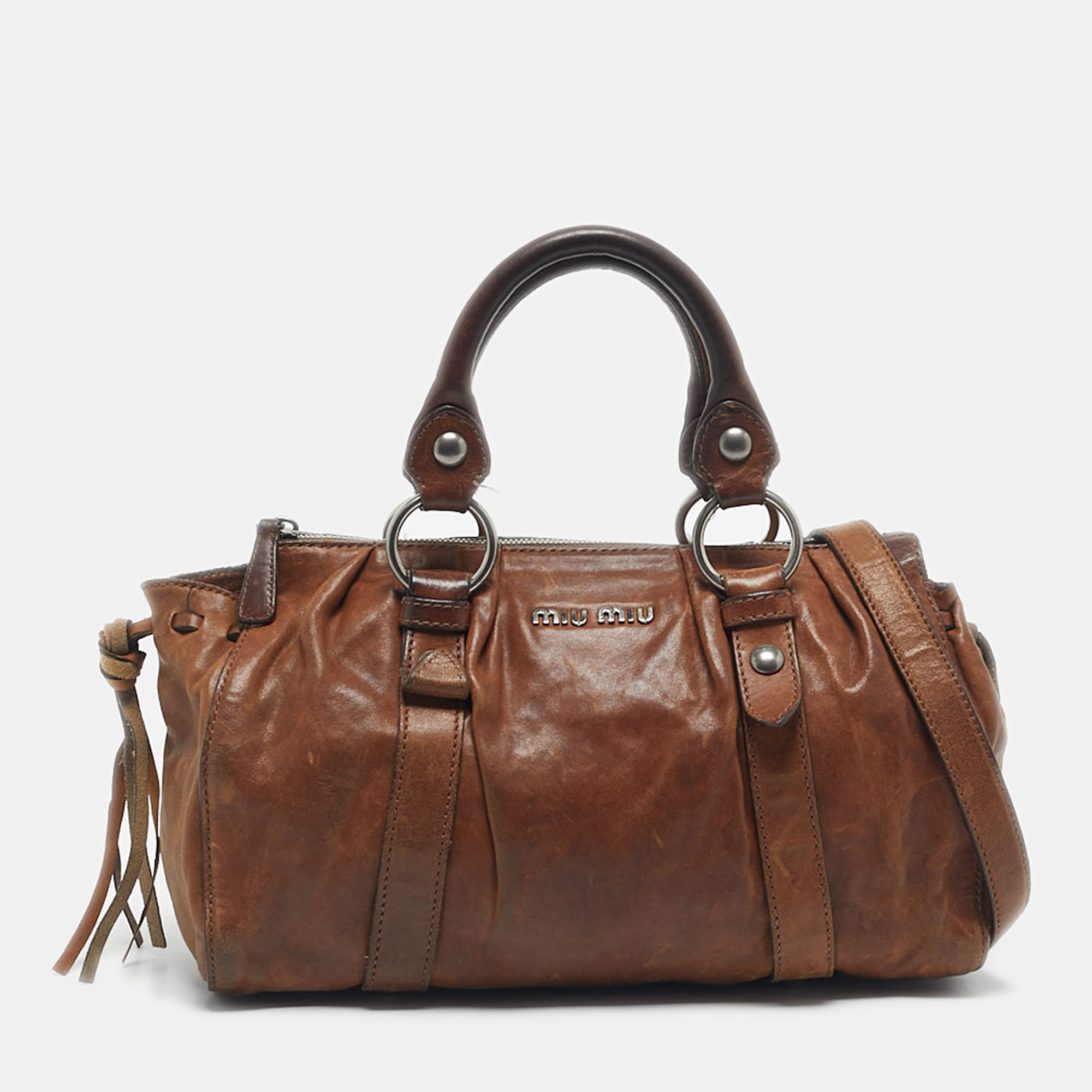 Miu Miu Brown Leather Satchel - Miu Miu - Modalova