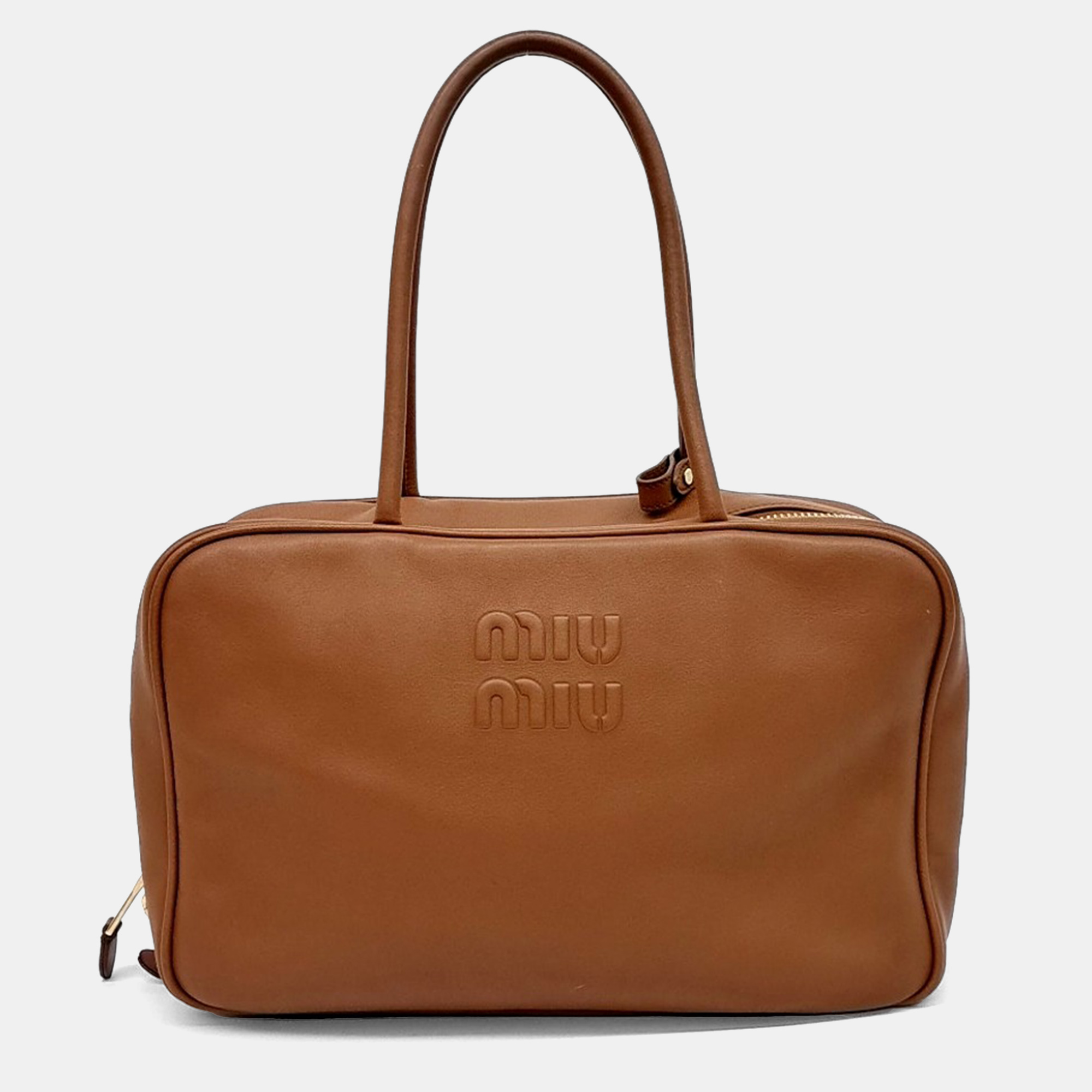 Miu Miu Brown Leather Embossed Logo Bowling Bag - Miu Miu - Modalova
