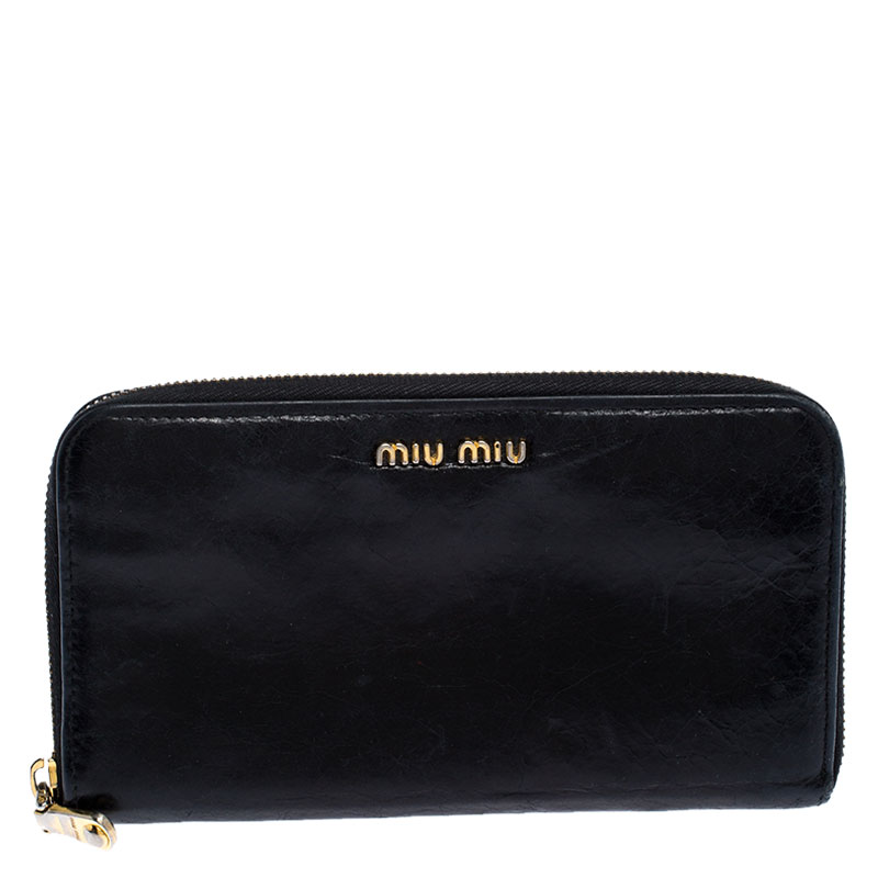 Image of Miu Miu Black Leather Zip Around Wallet