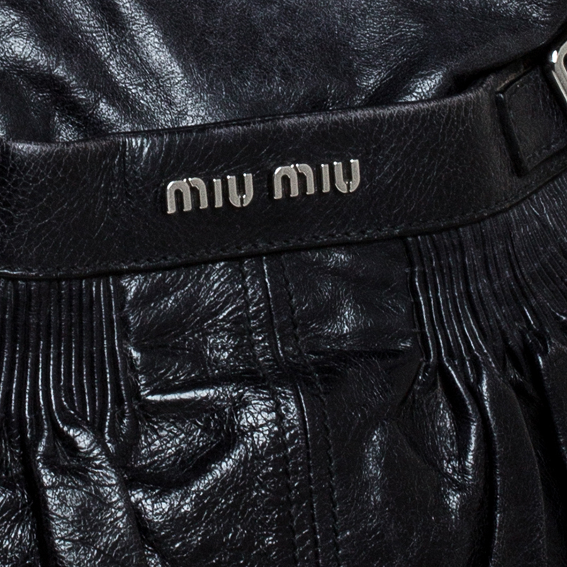Miu Miu Navy Blue Leather Gathered Hobo