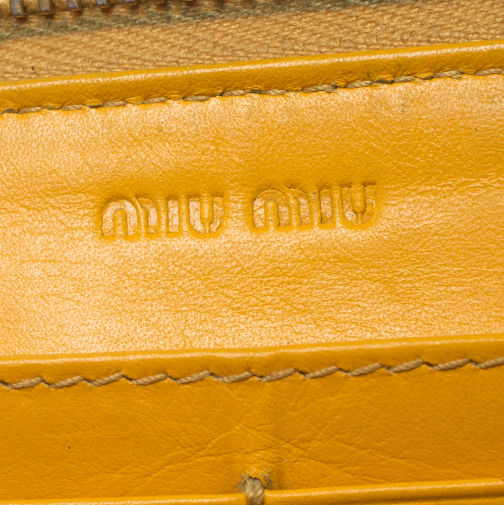 Miu Miu Yellow Croc Embossed Leather Zip Around Wallet