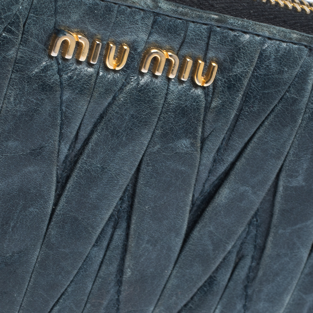 Miu Miu Deep Green Matelassé Leather Continental Zip Wallet