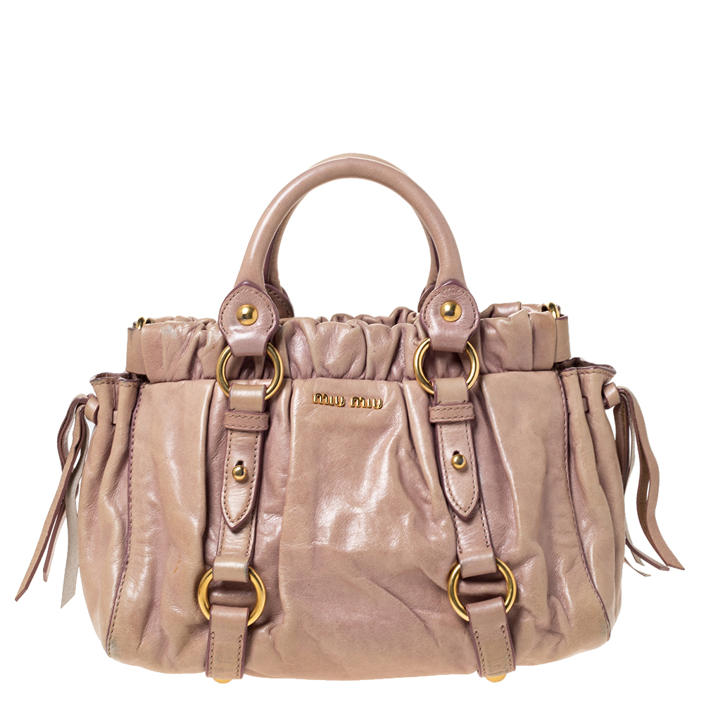 Image of Miu Miu Beige Leather Two Way Satchel