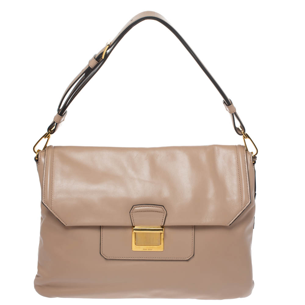 Image of Miu Miu Beige Vitello Soft Leather Flap Shoulder Bag