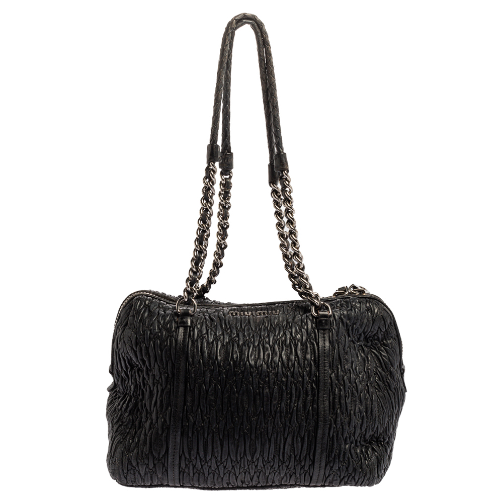 Image of Miu Miu Black Nappa Leather Cloquet Shoulder Bag