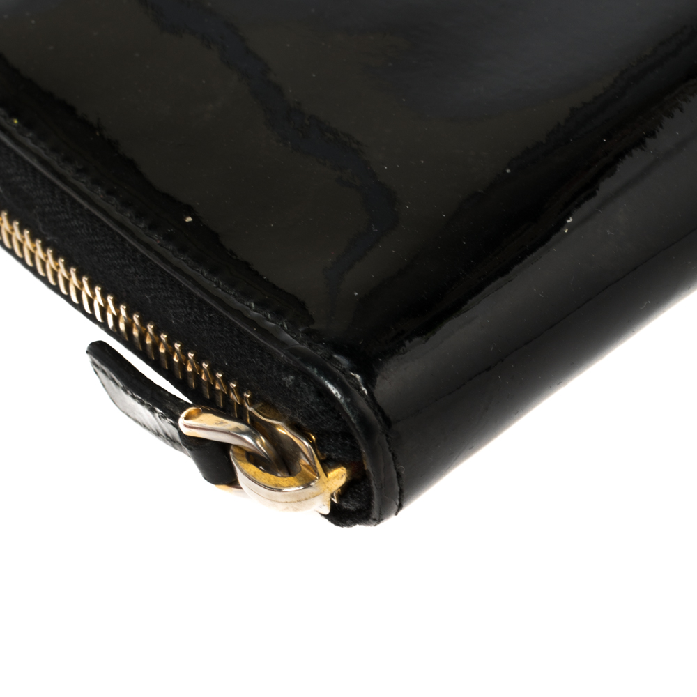 Miu Miu Black Patent Leather Bow Zip Around Wallet