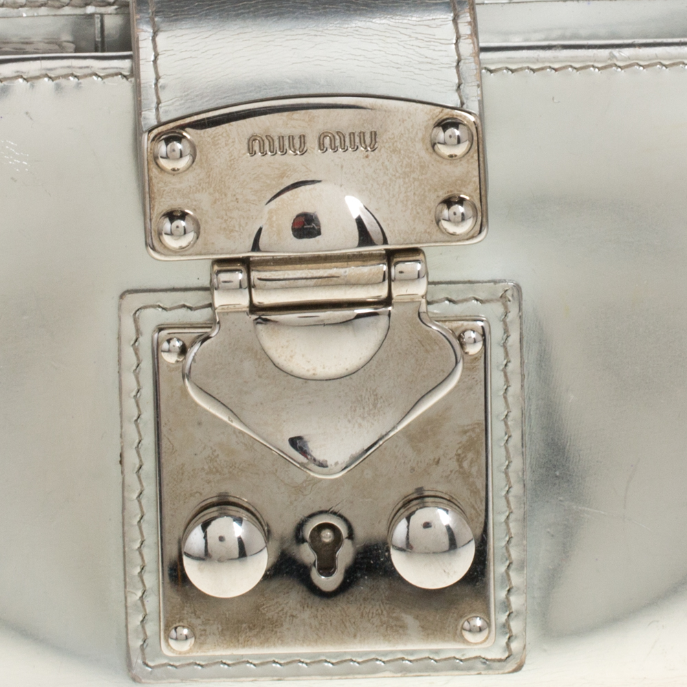 Miu Miu Metallic Silver Patent Leather Clasp Lock Wallet