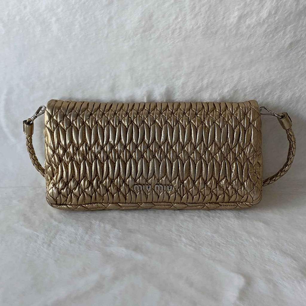 Miu Miu Brown Matelassé Leather Crystal-Embellished Bag
