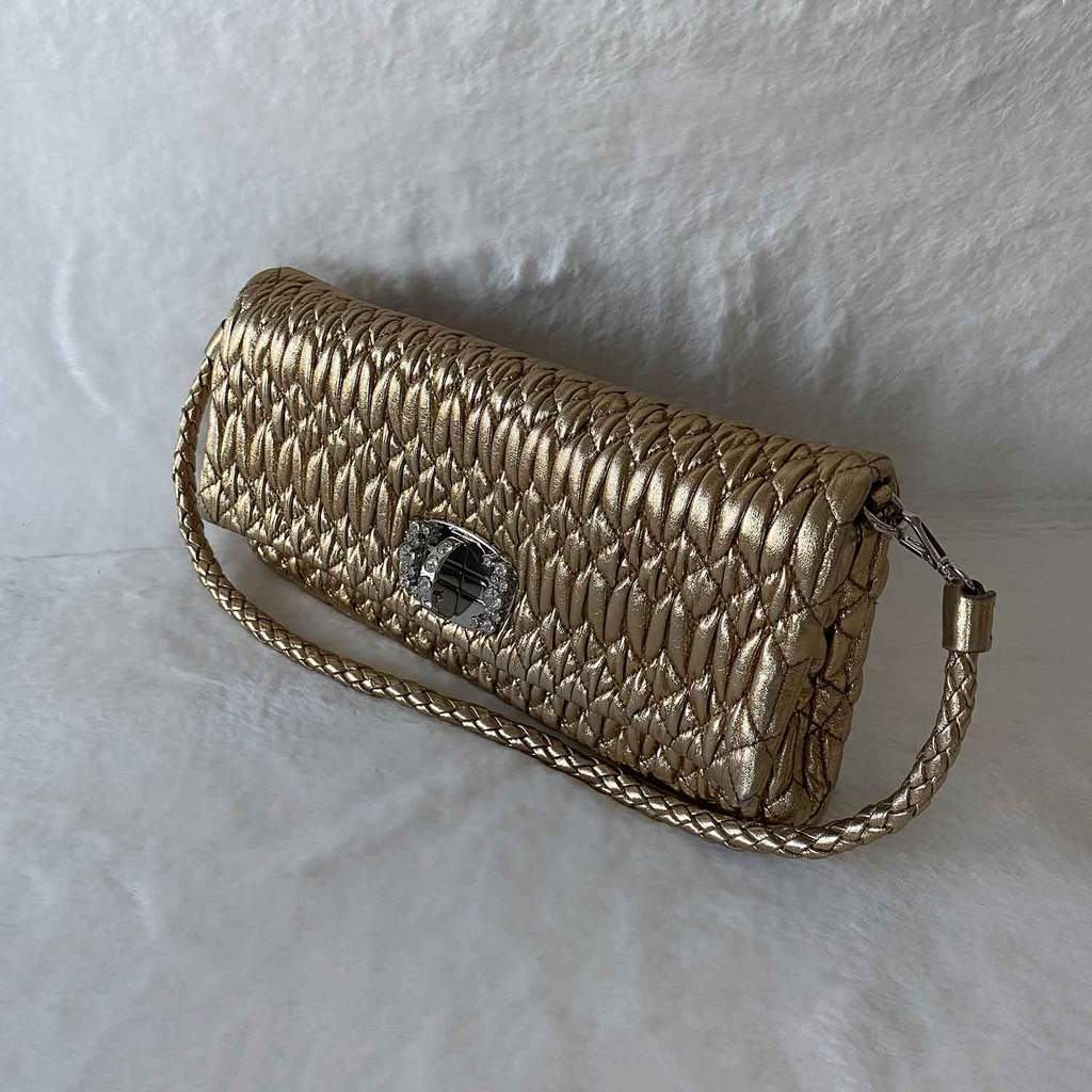 Miu Miu Brown Matelassé Leather Crystal-Embellished Bag