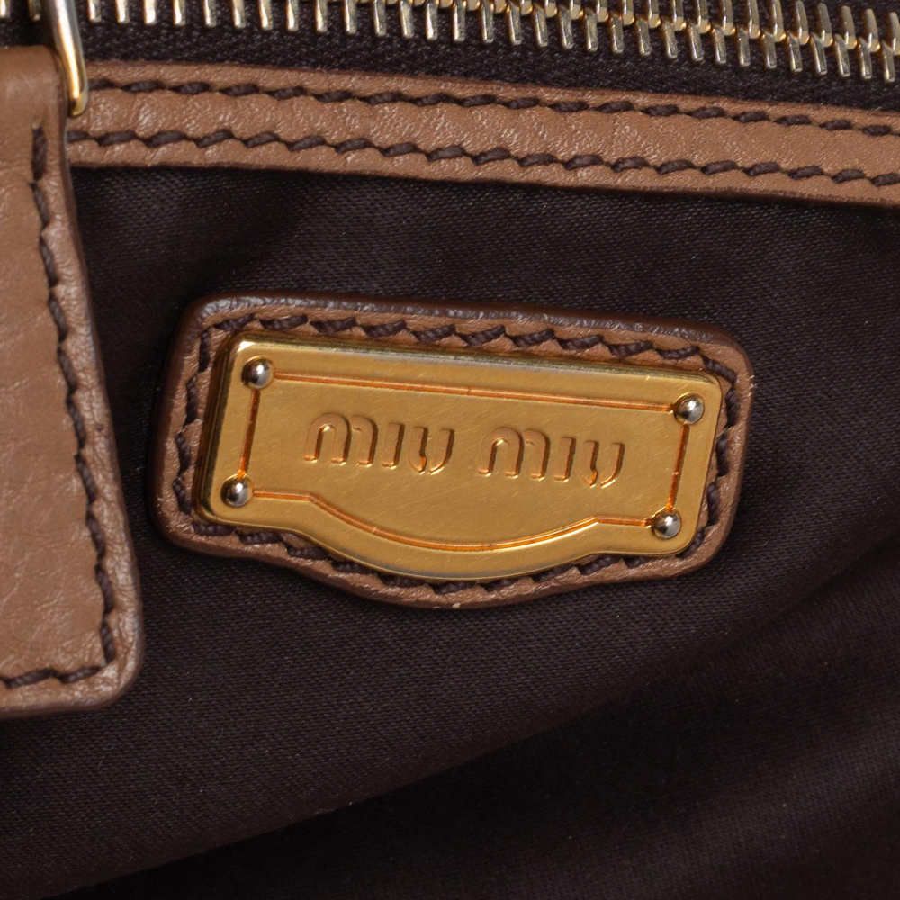 Miu Miu Brown Pebbled Leather Double Zip Tote