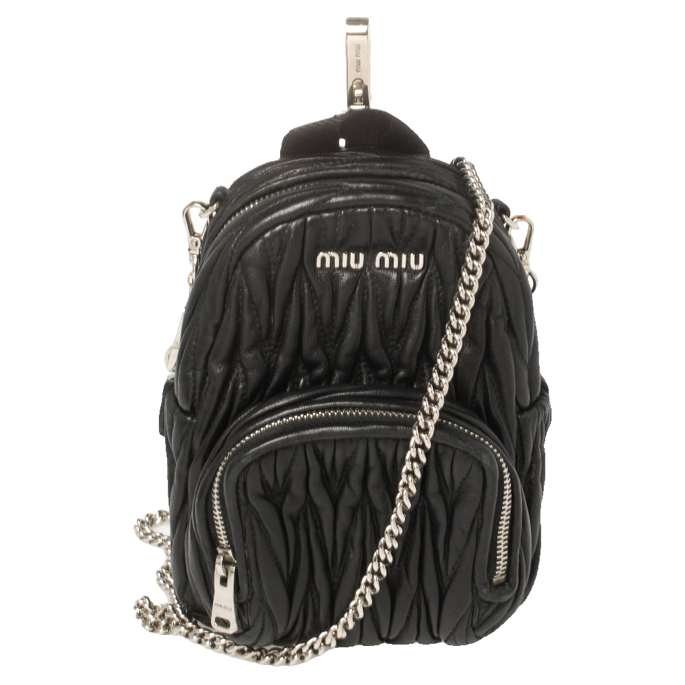 Miu Miu Black Matelasse Leather Mini Backpack