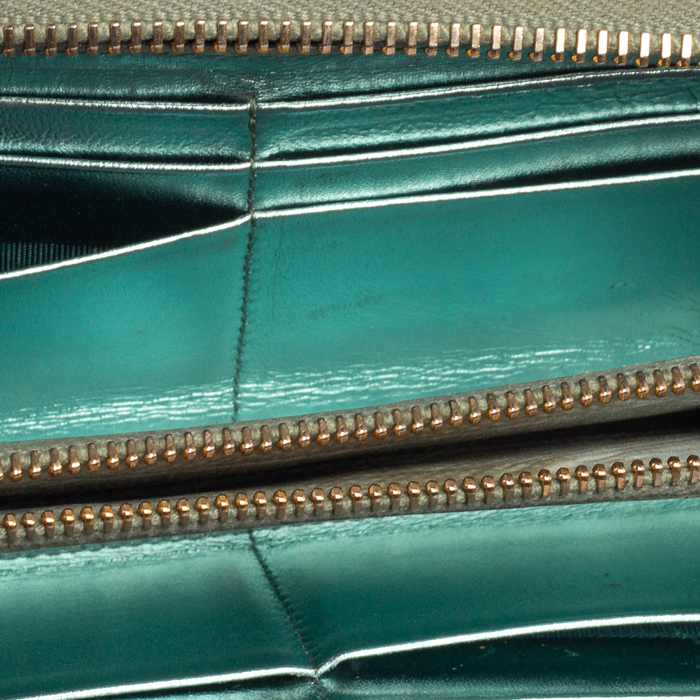 Miu Miu Metallic Blue Leather Zip Around Wallet