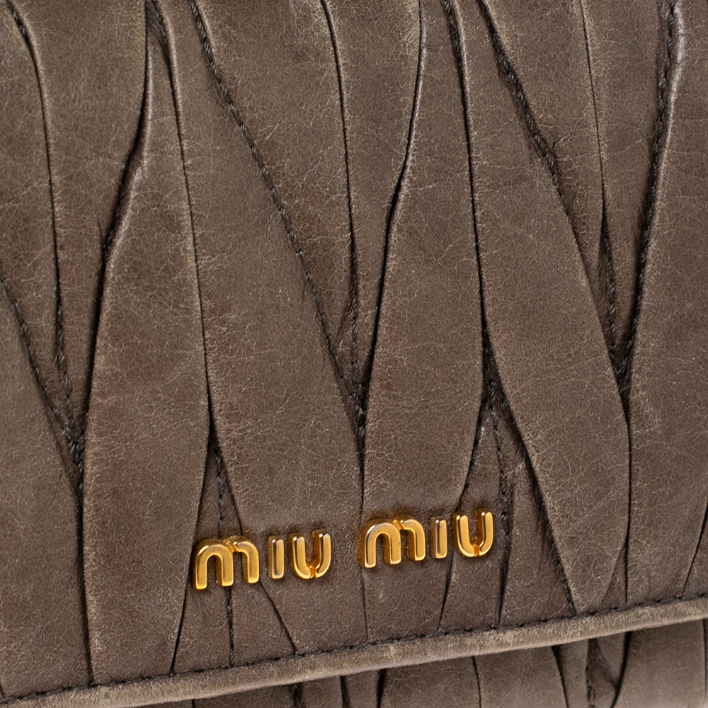 Miu Miu Khaki Green Matelasse Leather Continental Wallet