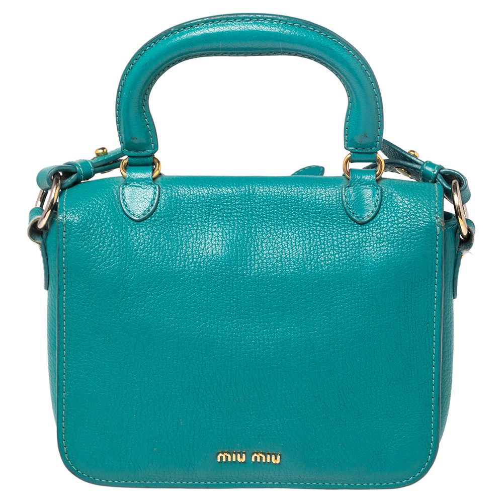 Miu Miu Green Leather Madras Top Handle Bag