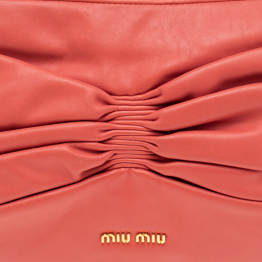 Miu Miu Coral Orange Leather Bow Kiss Lock Clutch