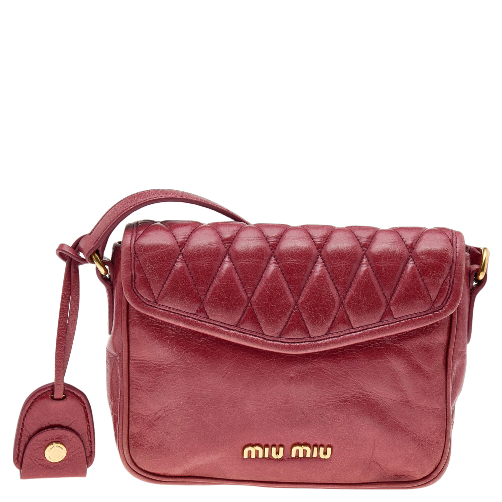 Miu Miu Red Quilted Leather Pushlock Flap Shoulder Bag