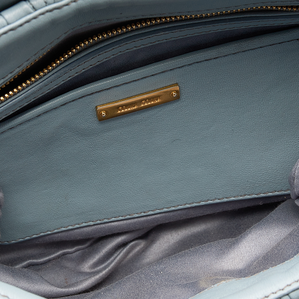 Miu Miu Blue Leather Matelassé Leather Flap Shoulder Bag