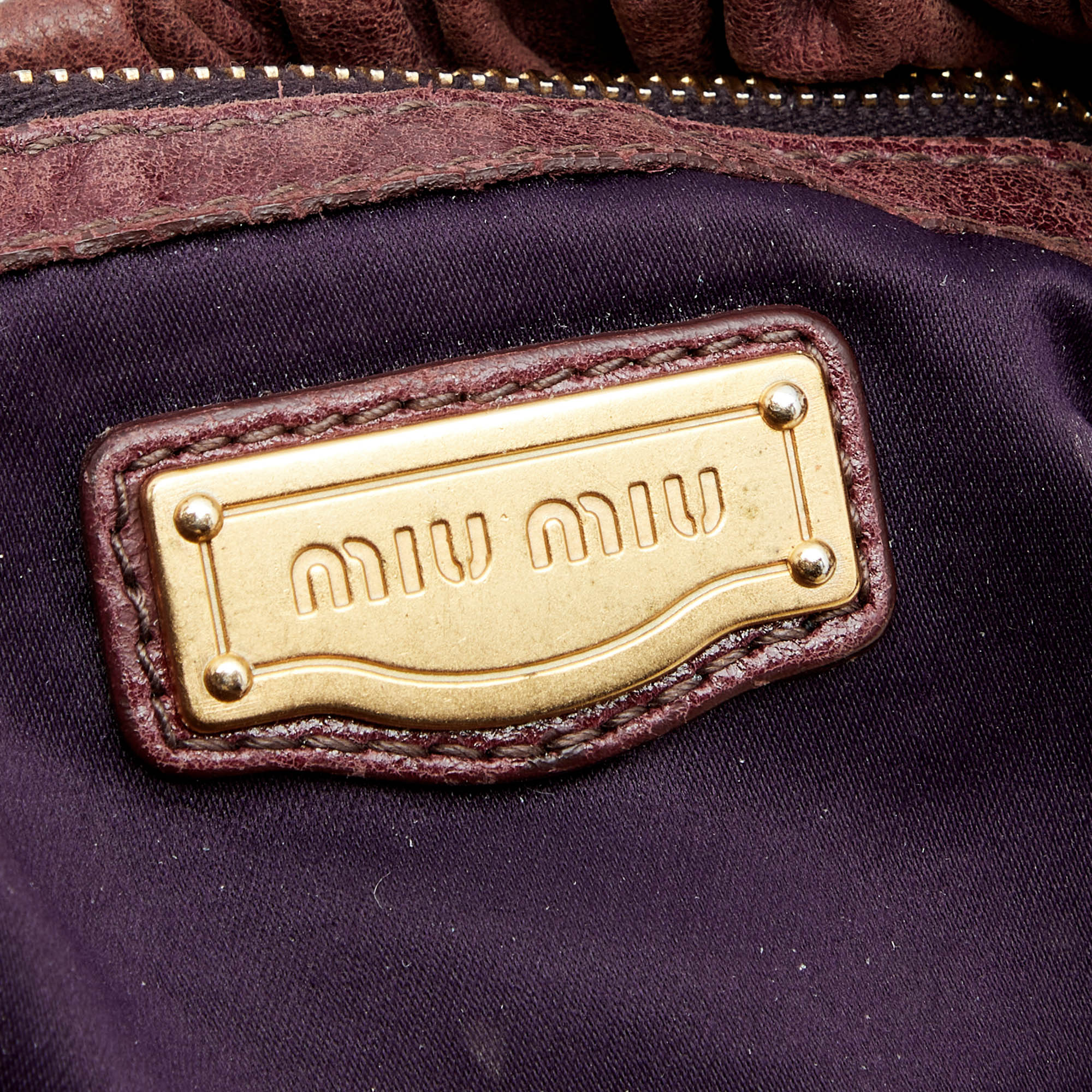 Miu Miu Brown Vitello Lux Leather Front Pocket Hobo
