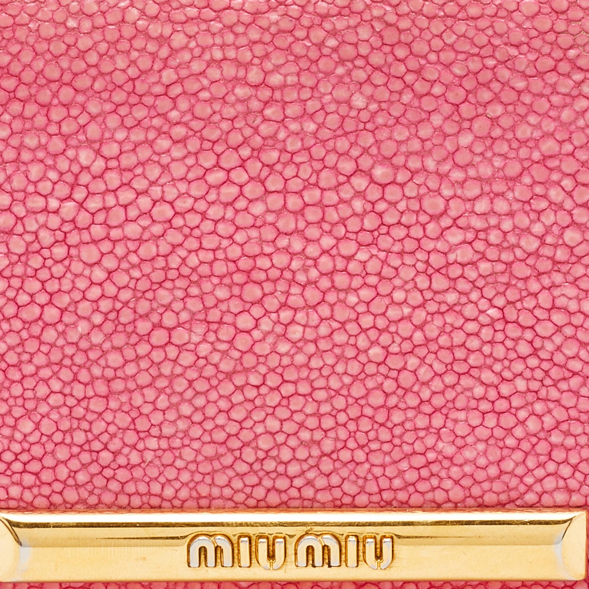 Miu Miu Pink Stingray Leather Logo Flap Continental Wallet