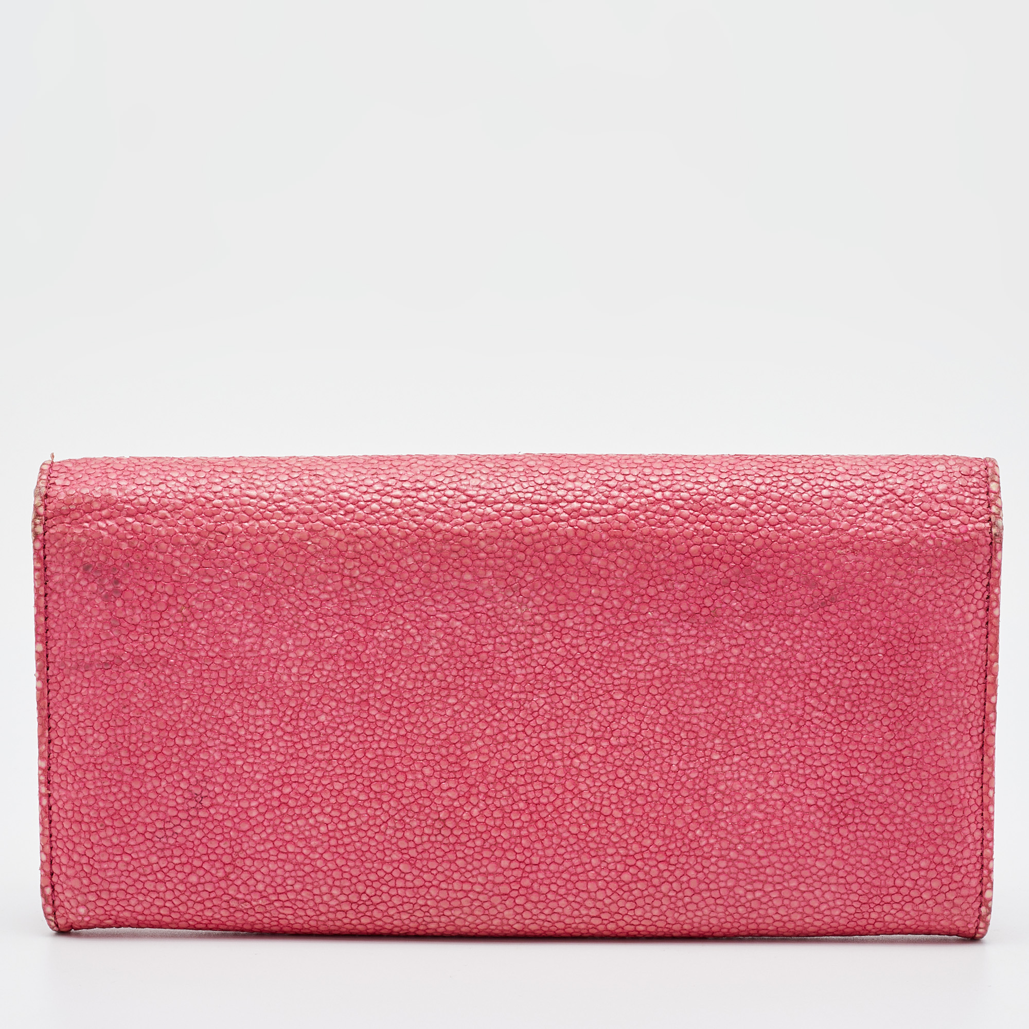 Miu Miu Pink Stingray Leather Logo Flap Continental Wallet
