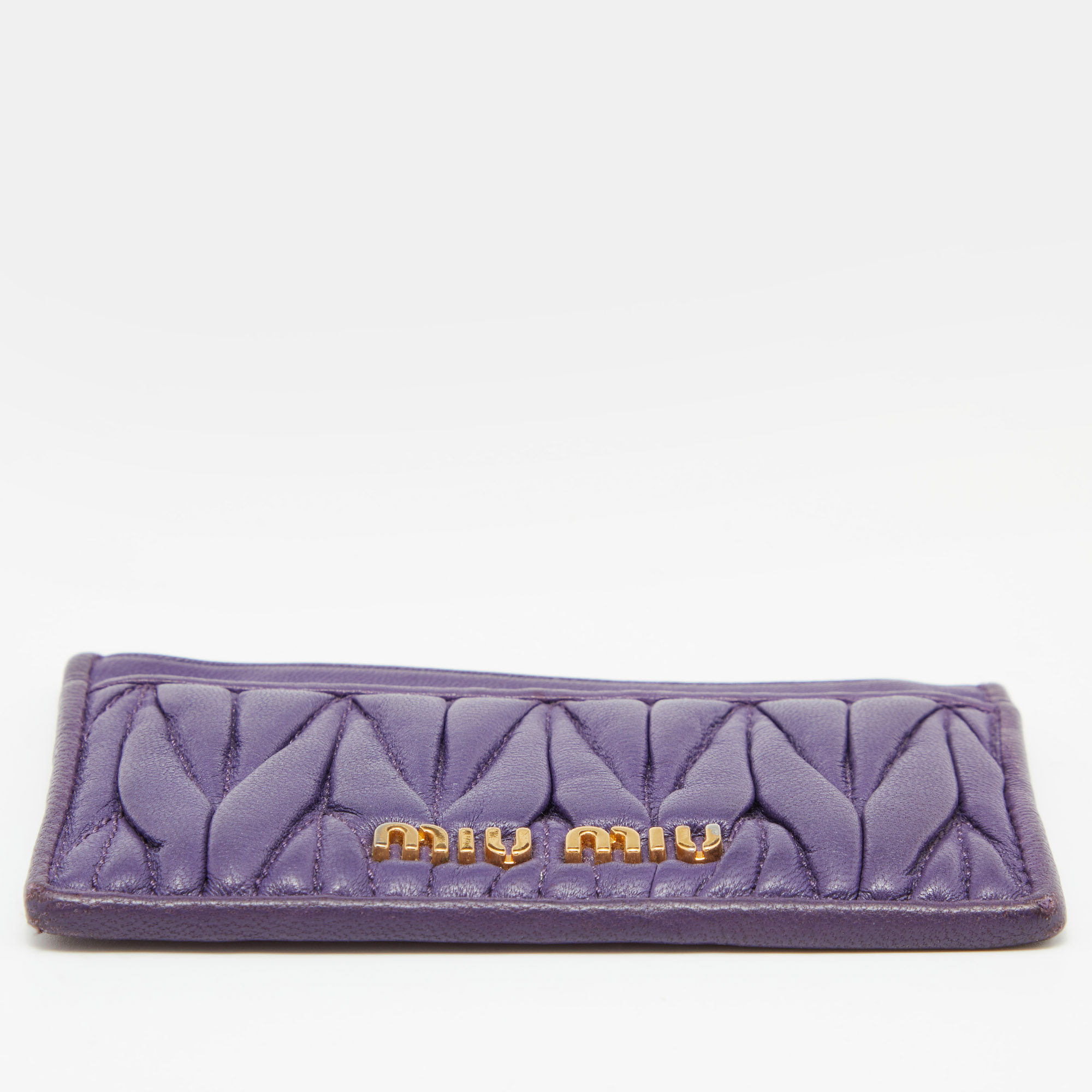 Miu Miu Purple Matelasse Leather Card Holder