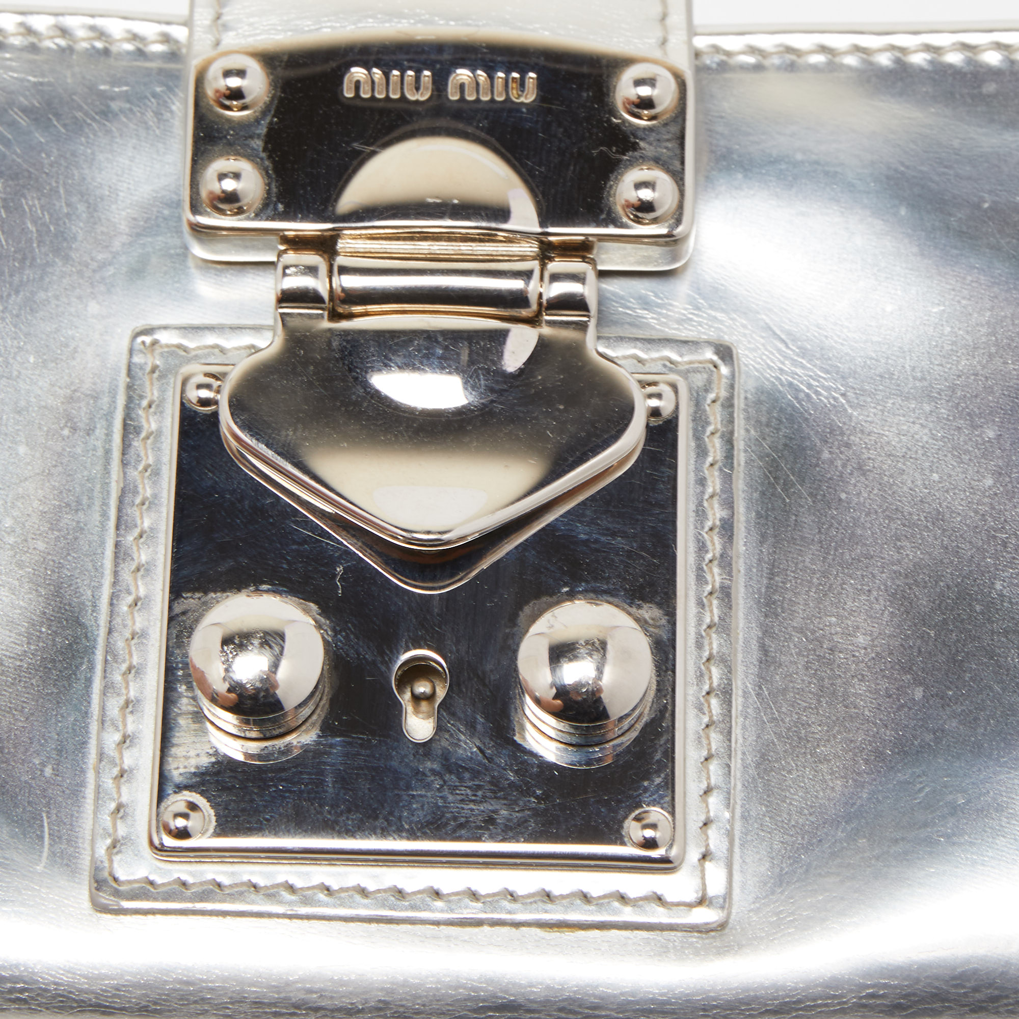 Miu Miu Silver Leather Pushlock Continental Wallet