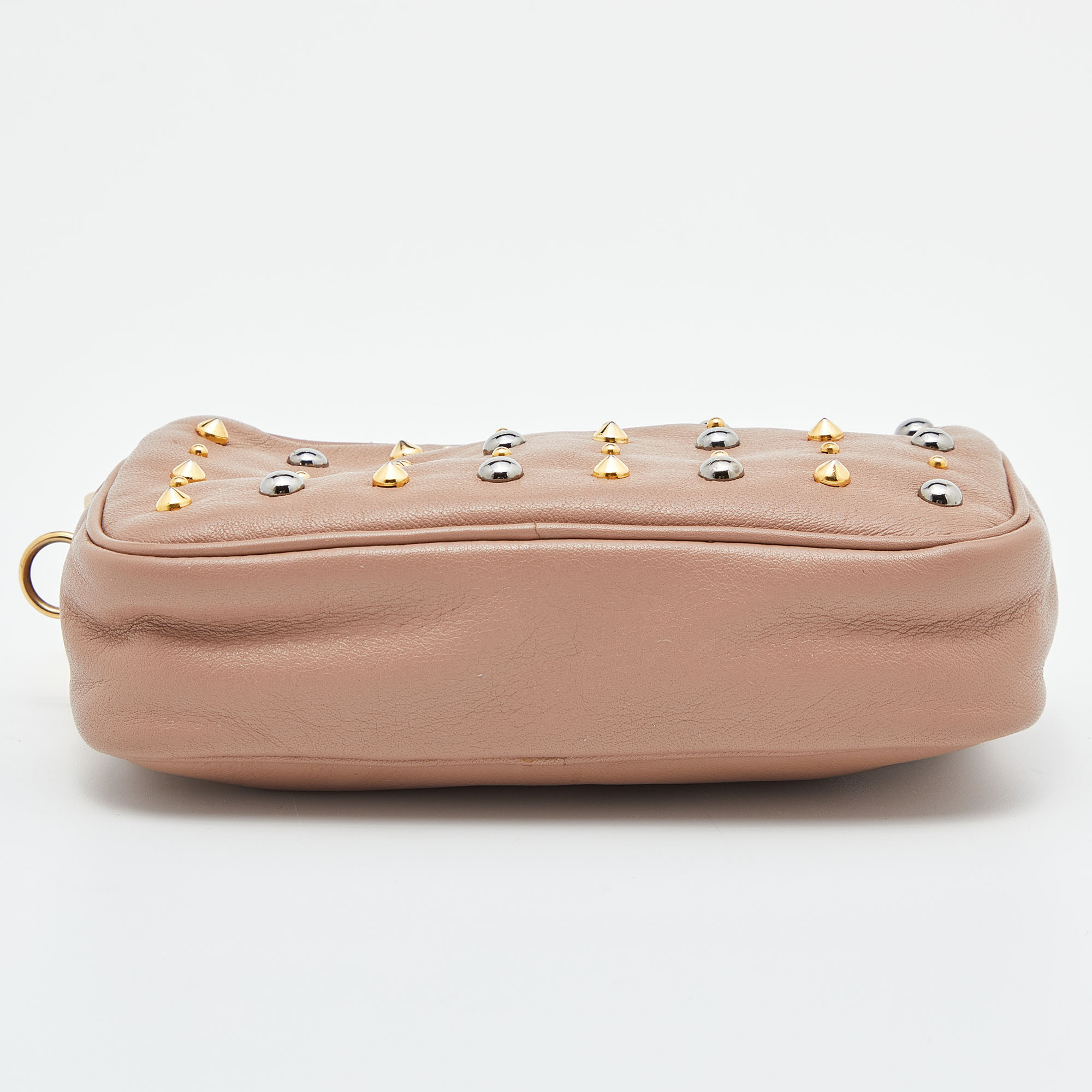 Miu Miu Pink Leather Studded Double Zip Pouch