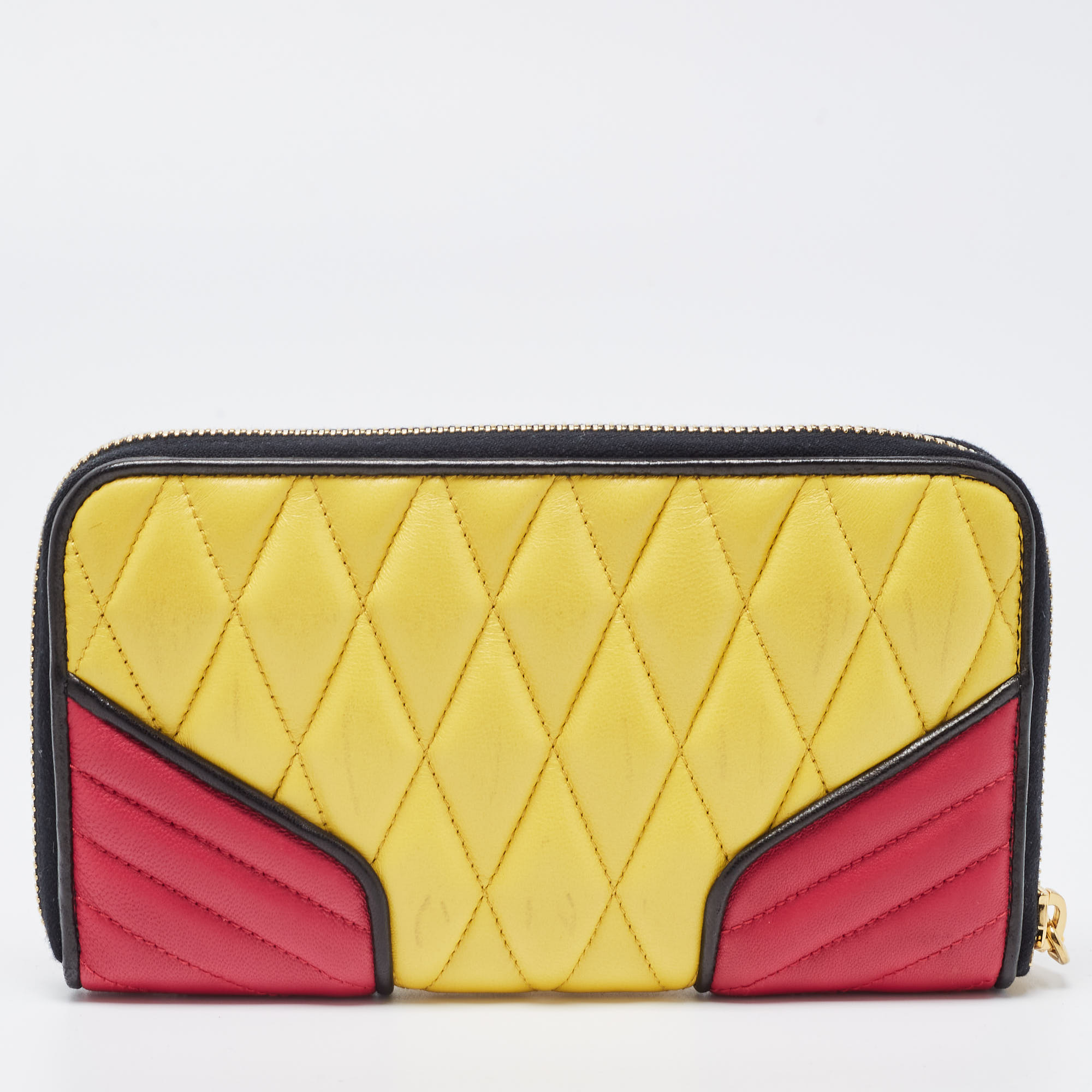 Miu Miu Tri Color Mixed Quilted Leather Zip Around Continental Wallet
