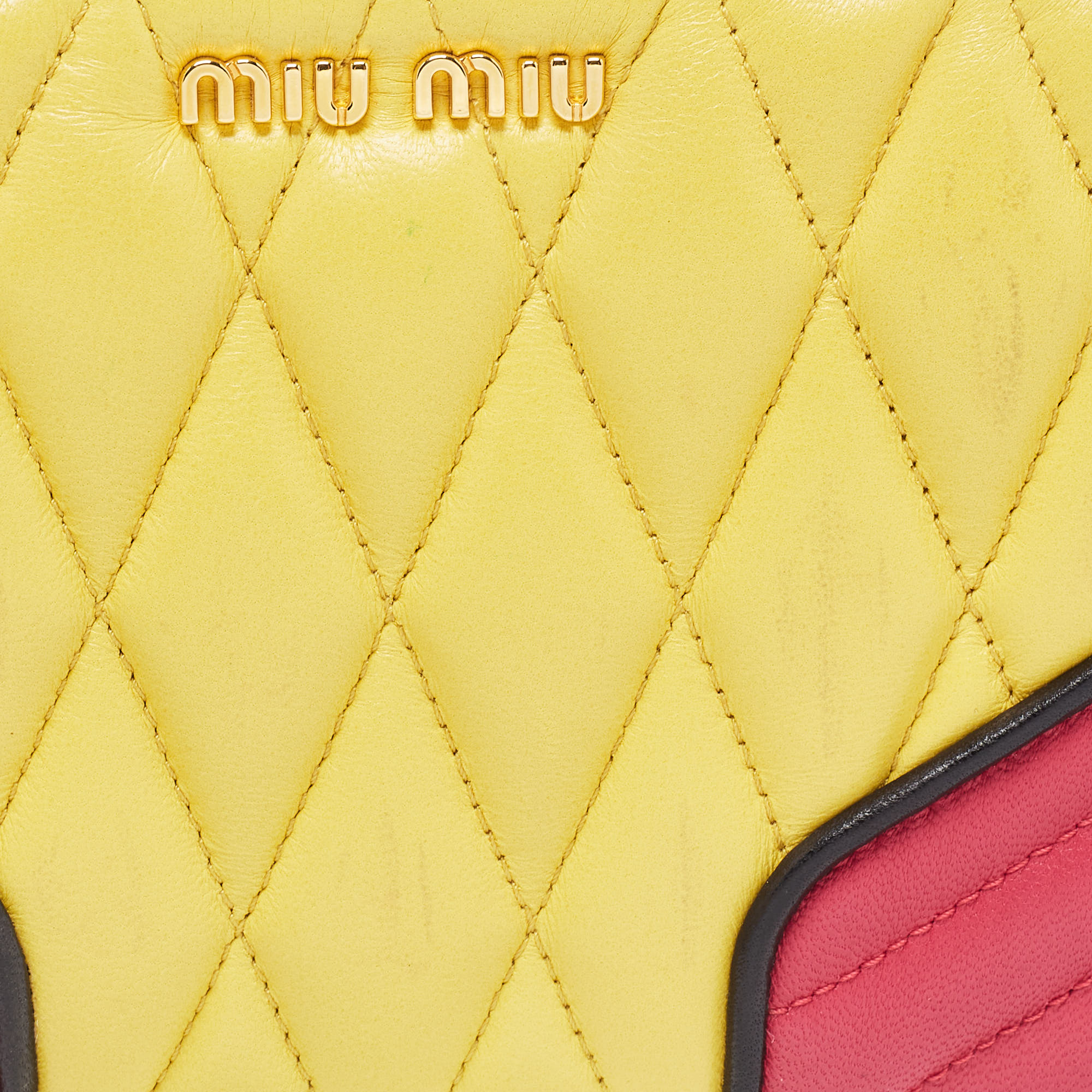Miu Miu Tri Color Mixed Quilted Leather Zip Around Continental Wallet