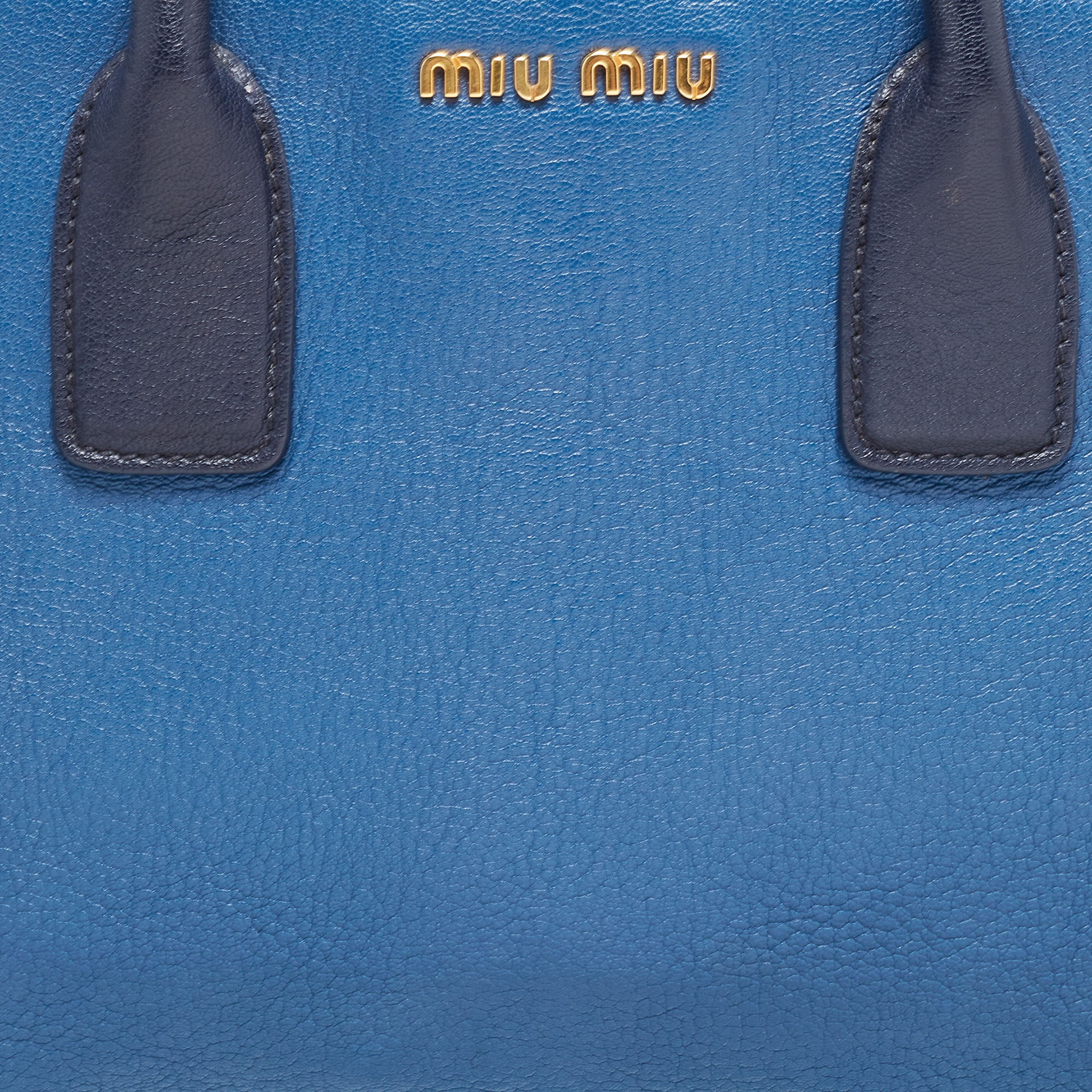 Miu Miu Two Tone Blue Leather Middle Zip Tote