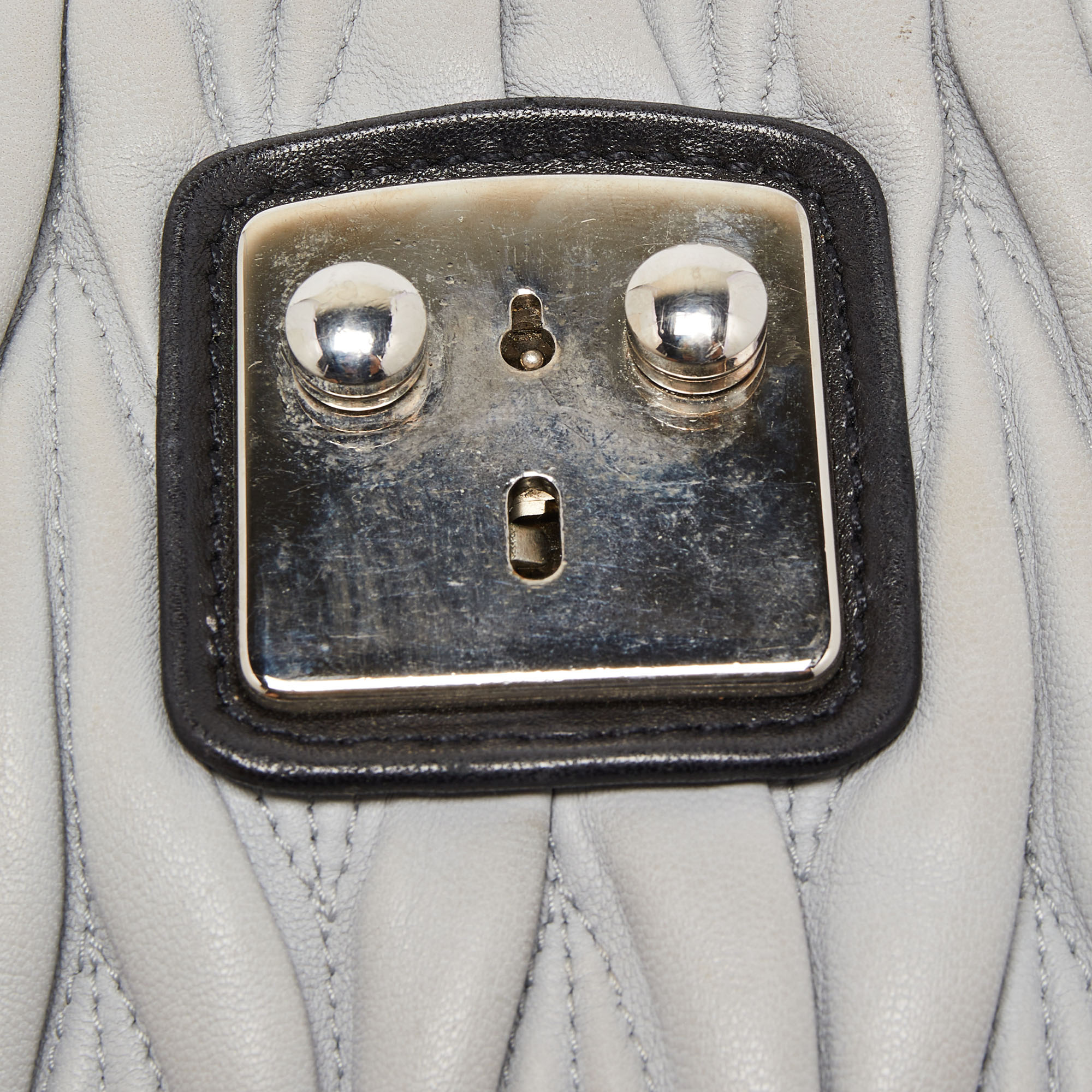Miu Miu Black/Grey Matelassé Leather Confidential Top Handle Bag