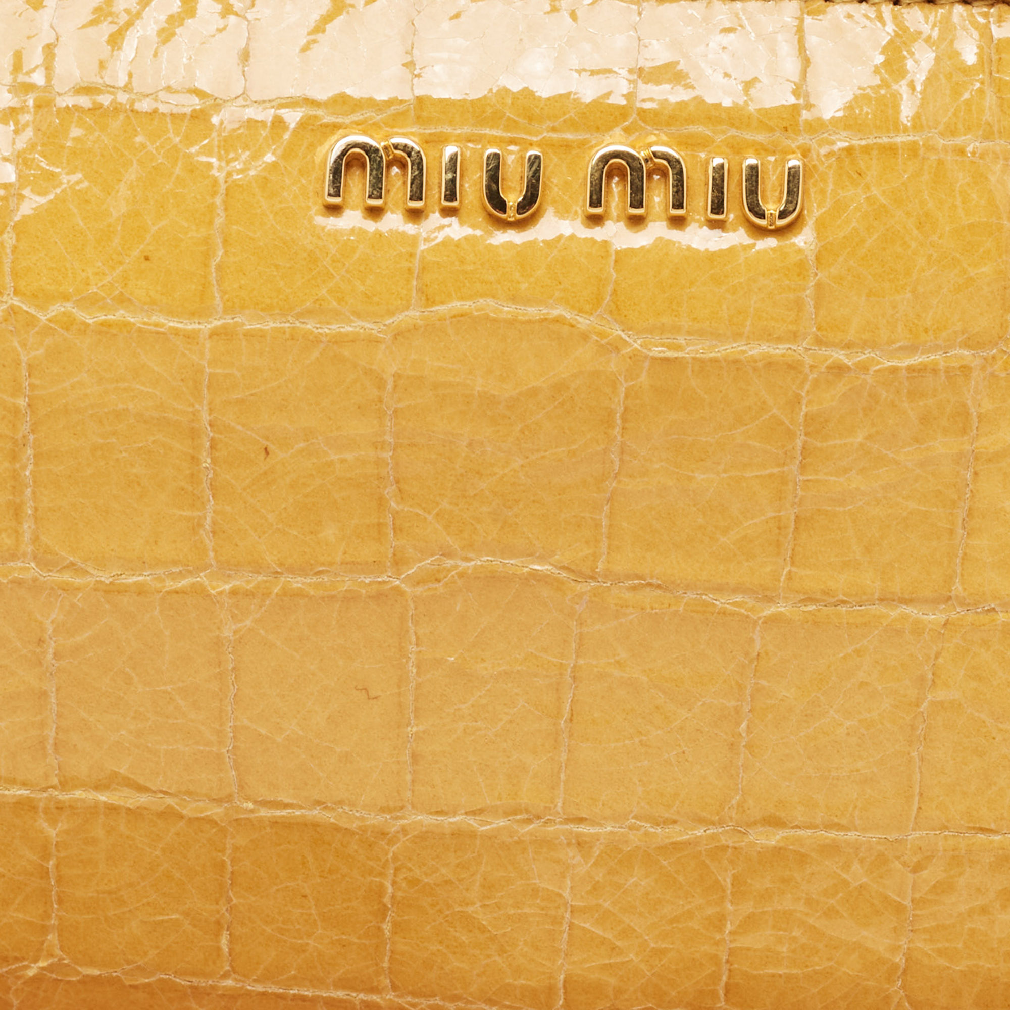 Miu Miu Yellow Croc Embossed Patent Leather Wristlet Pouch