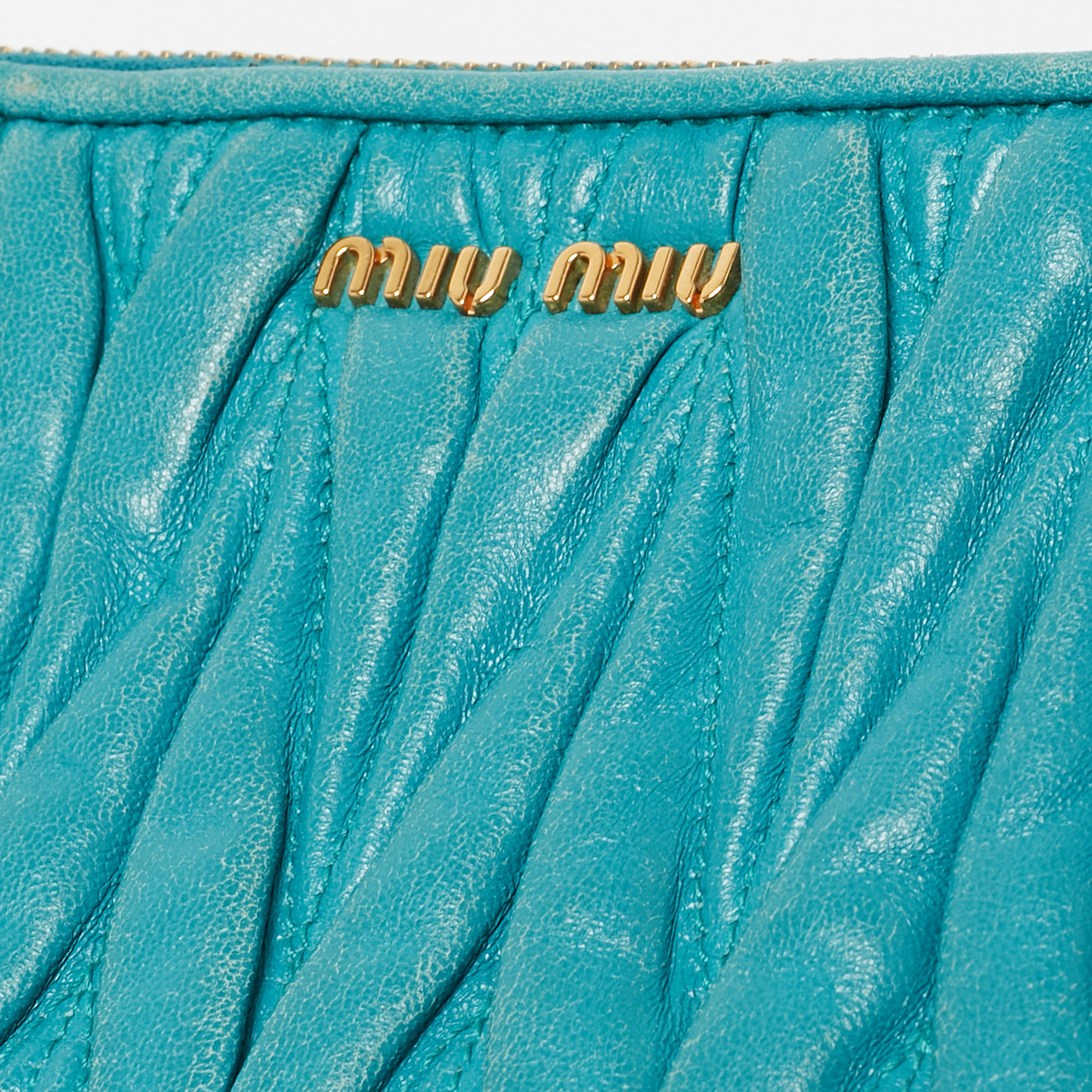 Miu Miu Blue Matalasse Leather Double Zip Chain Clutch