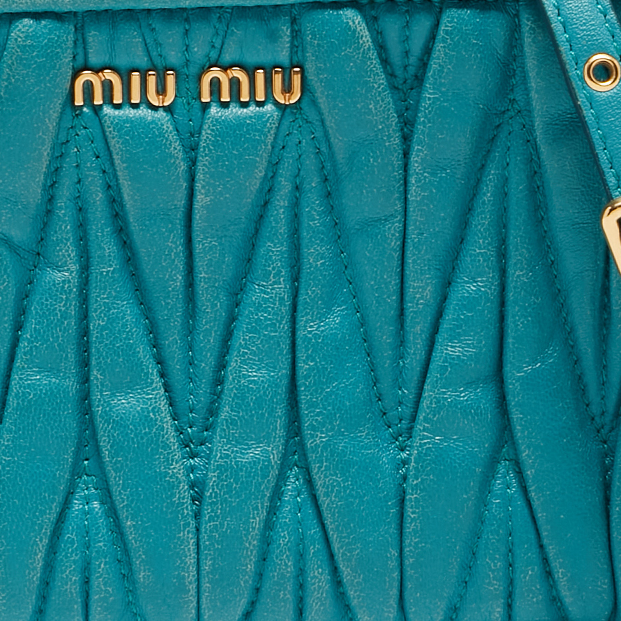 Miu Miu Blue Matalasse Leather Double Zip Chain Clutch