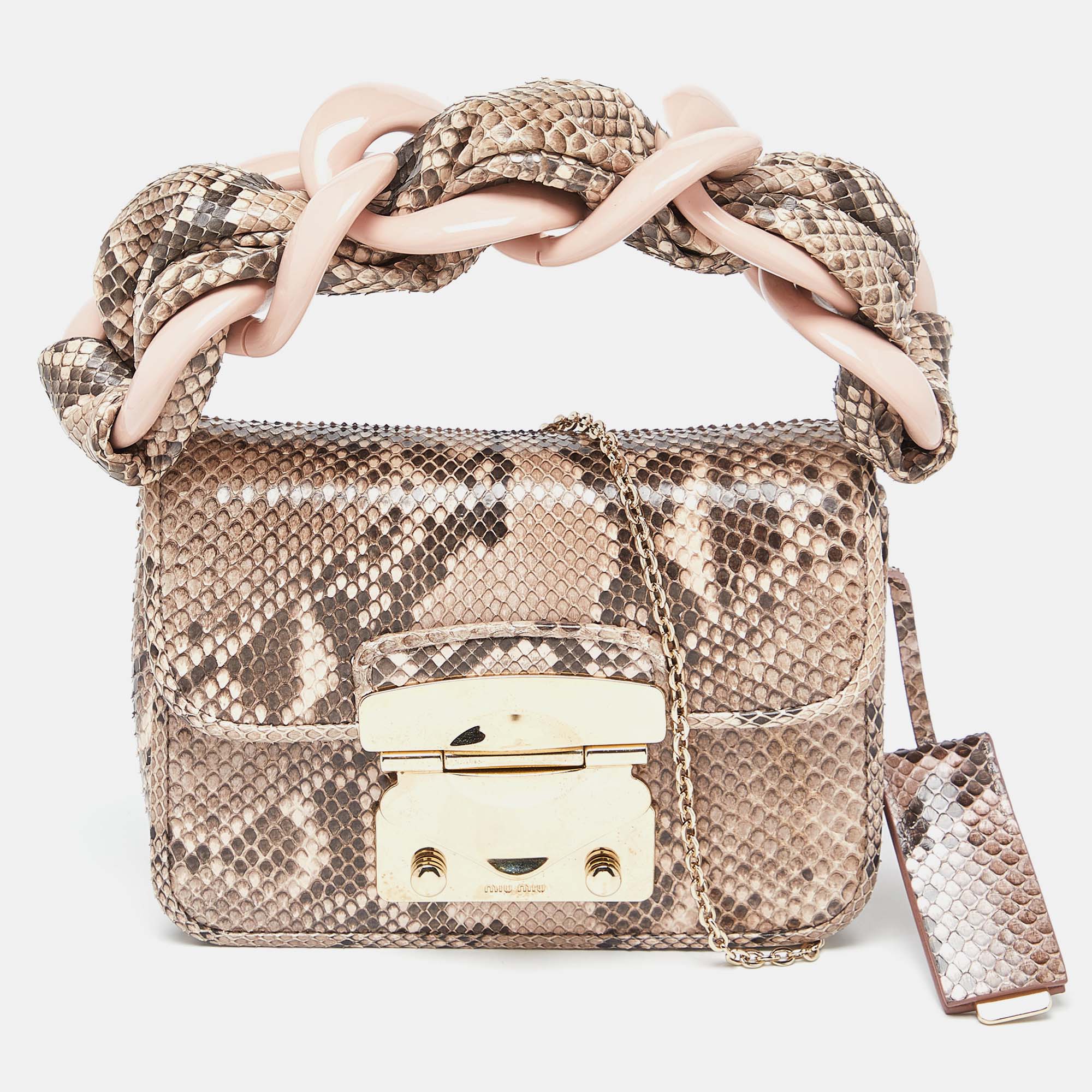 Miu Miu Beige/Black Python Chainlink Top Handle Bag