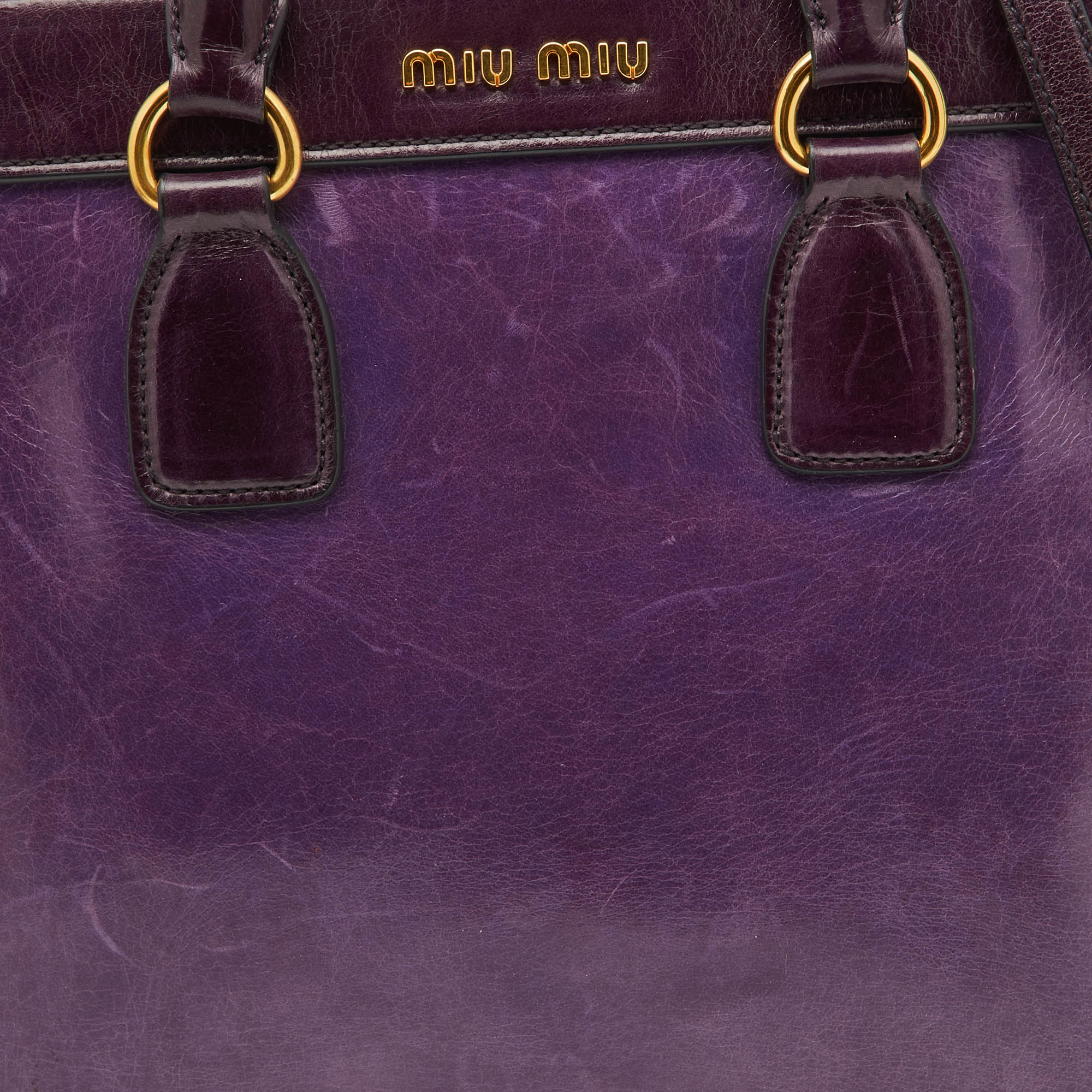 Miu Miu Two Tone Purple Leather Middle Zip Tote