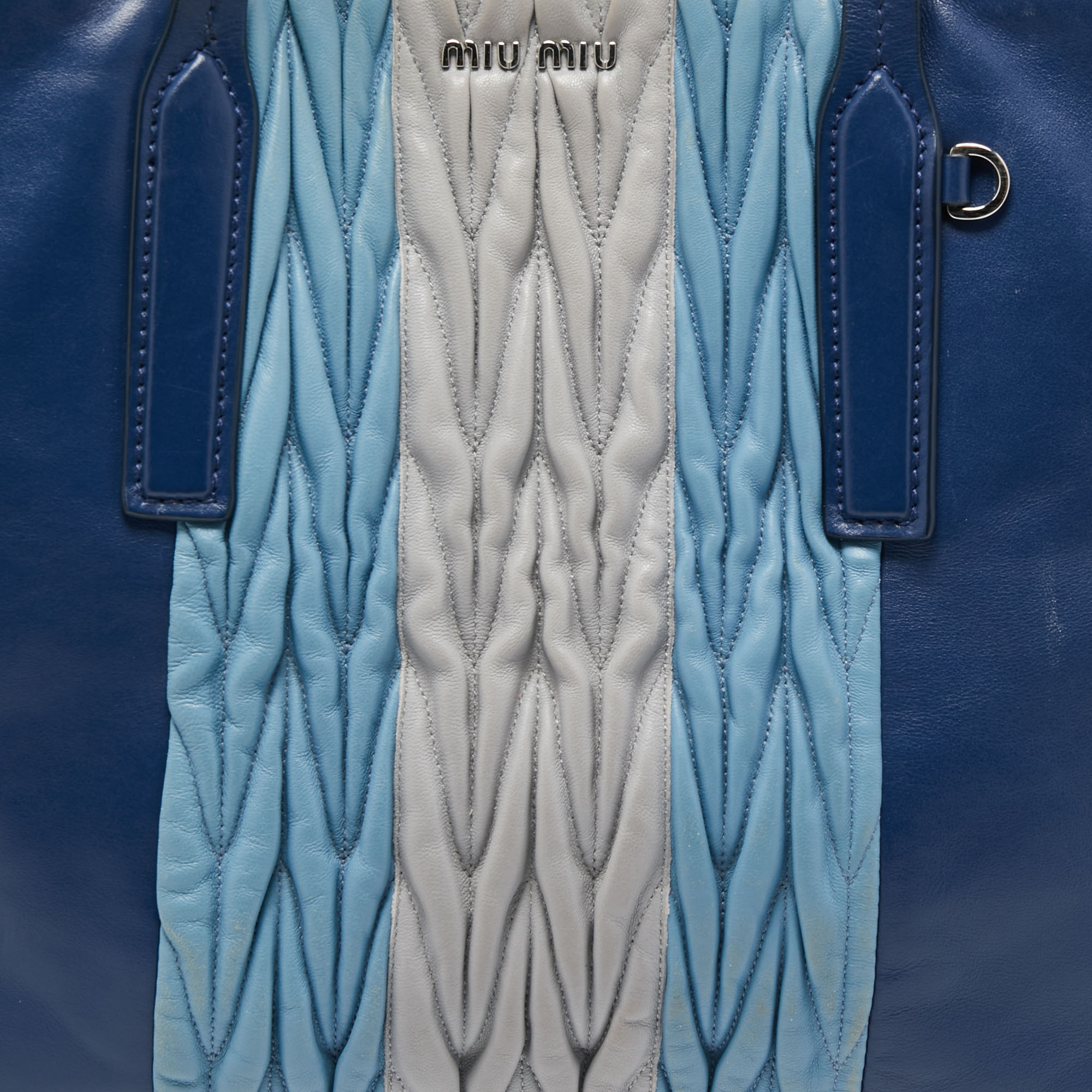 Miu Miu Two Tone Blue/Grey Leather Gathered Shopper Tote