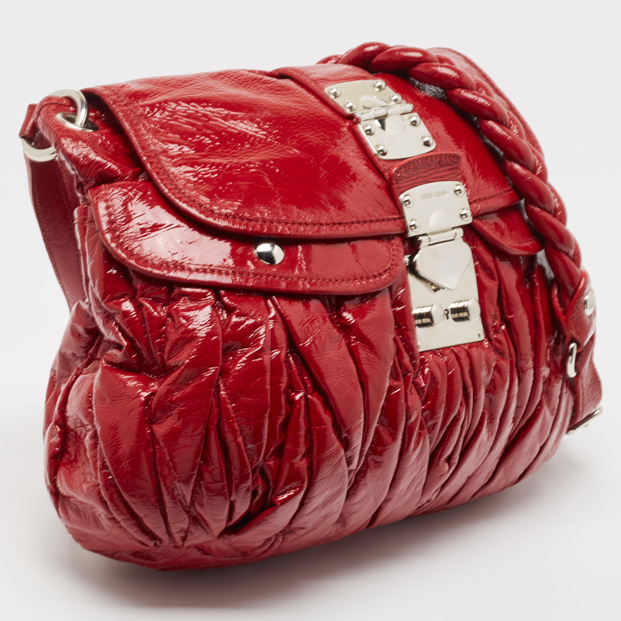 Miu Miu Red Matelassé Patent Leather Coffer Shoulder Bag