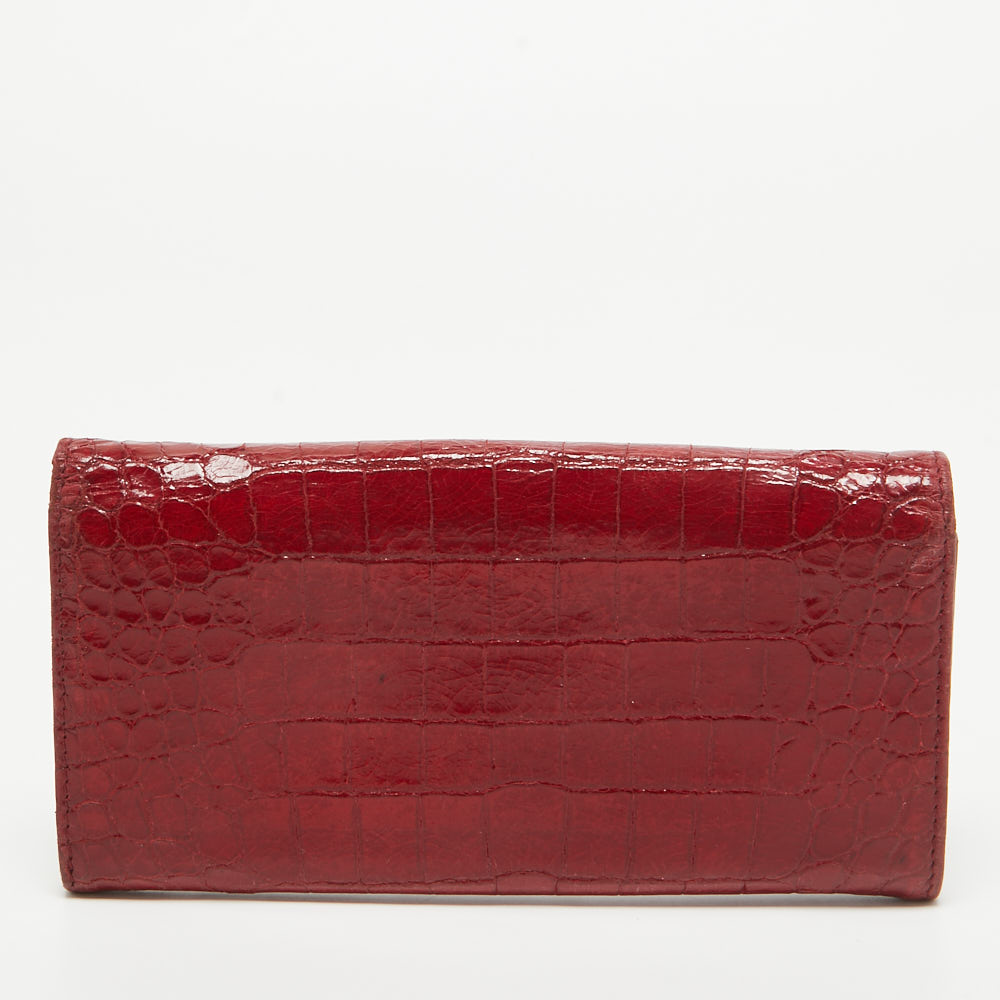 Miu Miu Red Croc Embossed Patent Leather Flap Continental Wallet