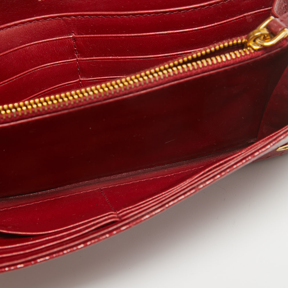 Miu Miu Red Croc Embossed Patent Leather Flap Continental Wallet