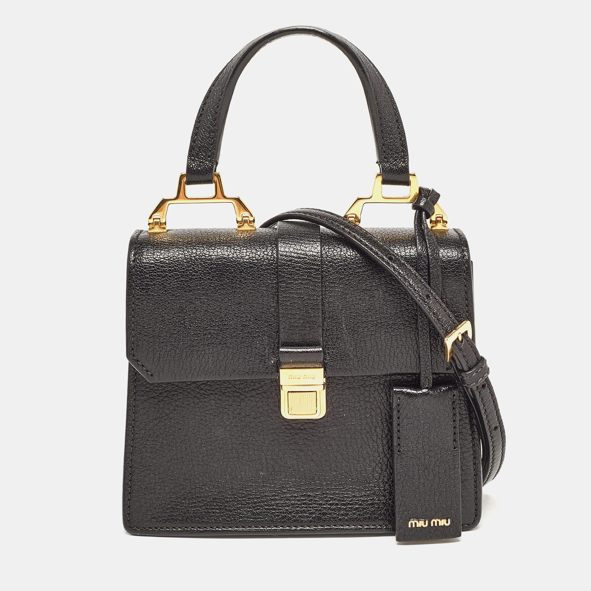 Miu Miu Black Madras Leather Mini Bandouliera Top Handle Bag
