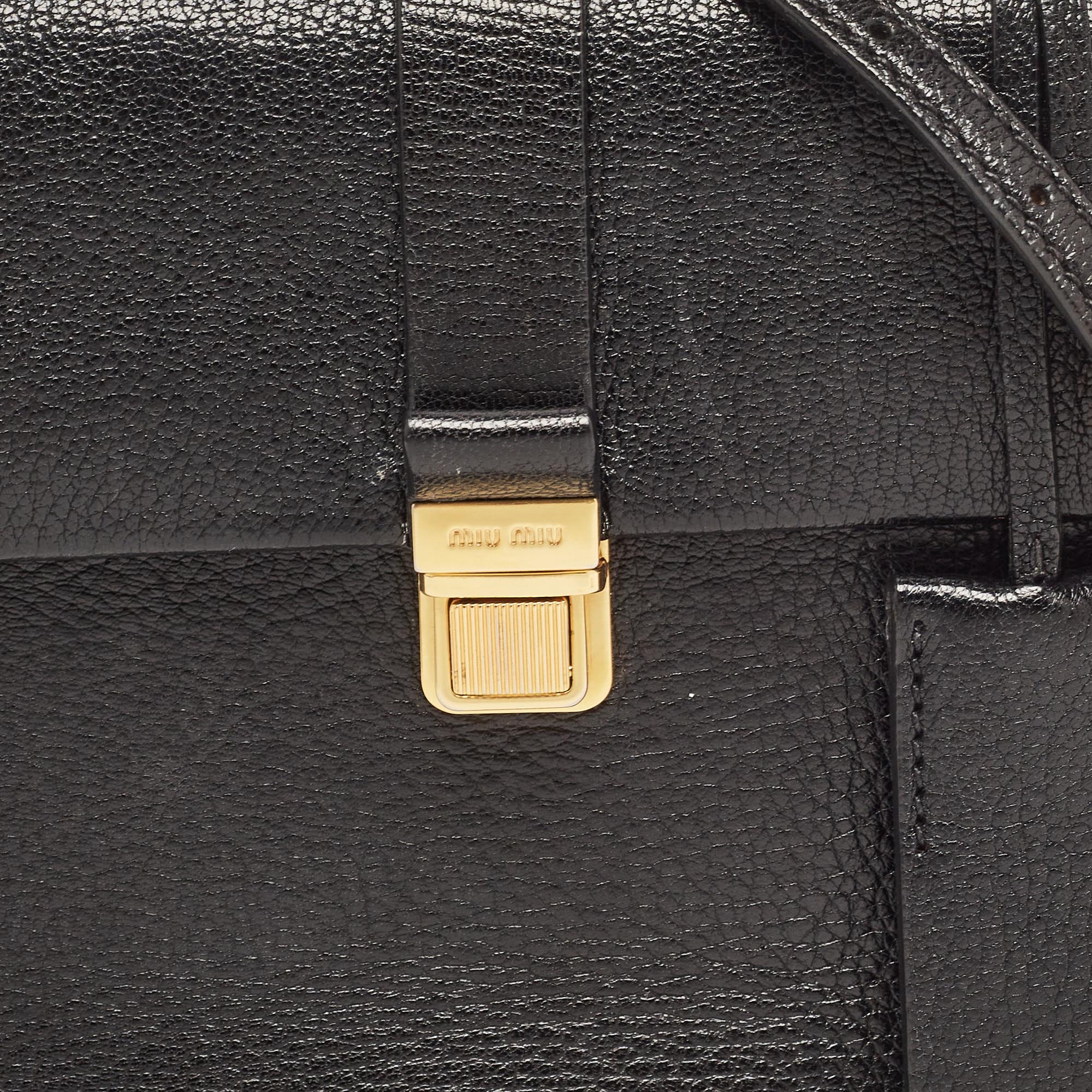 Miu Miu Black Madras Leather Mini Bandouliera Top Handle Bag
