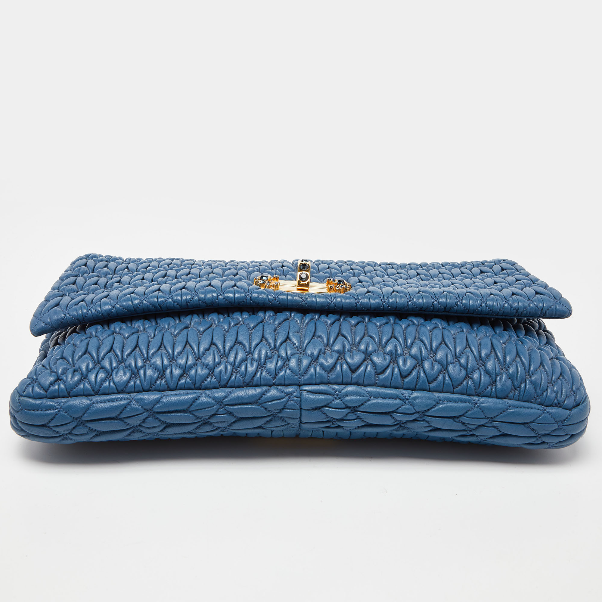 Miu Miu Blue Matelasse Leather Crystal Shoulder Bag