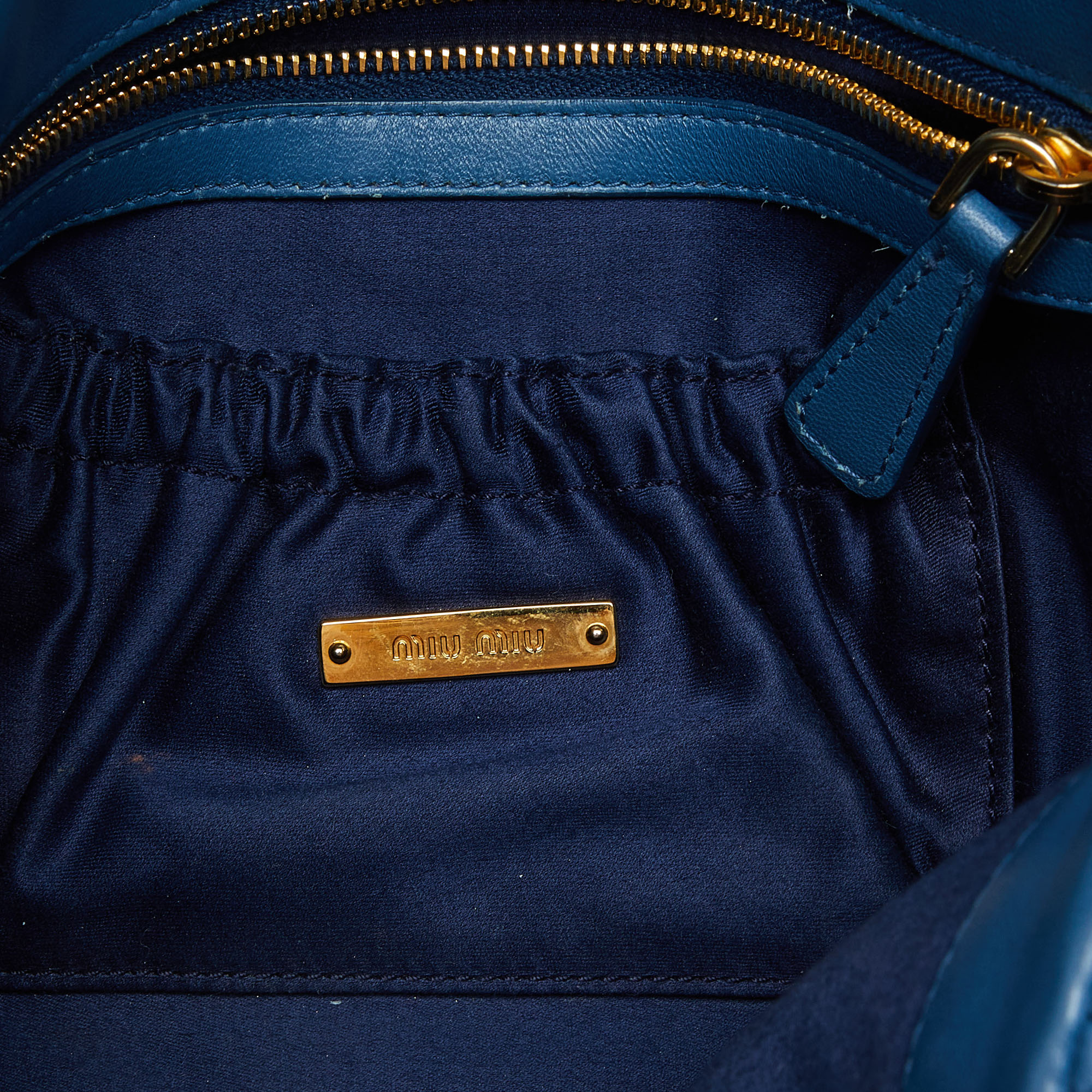 Miu Miu Blue Matelasse Leather Crystal Shoulder Bag