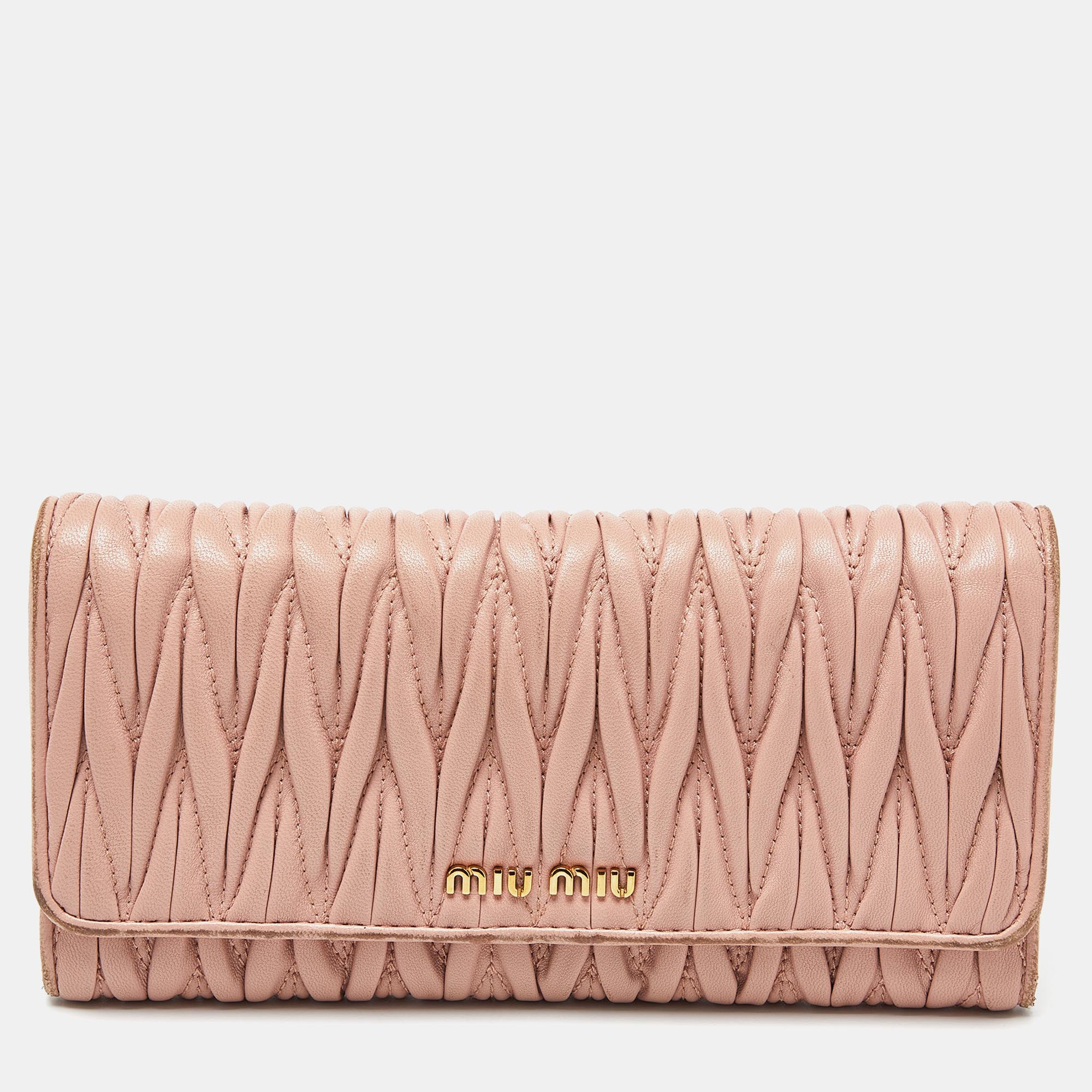 Miu miu light pink matelass&eacute; leather flap contiental wallet