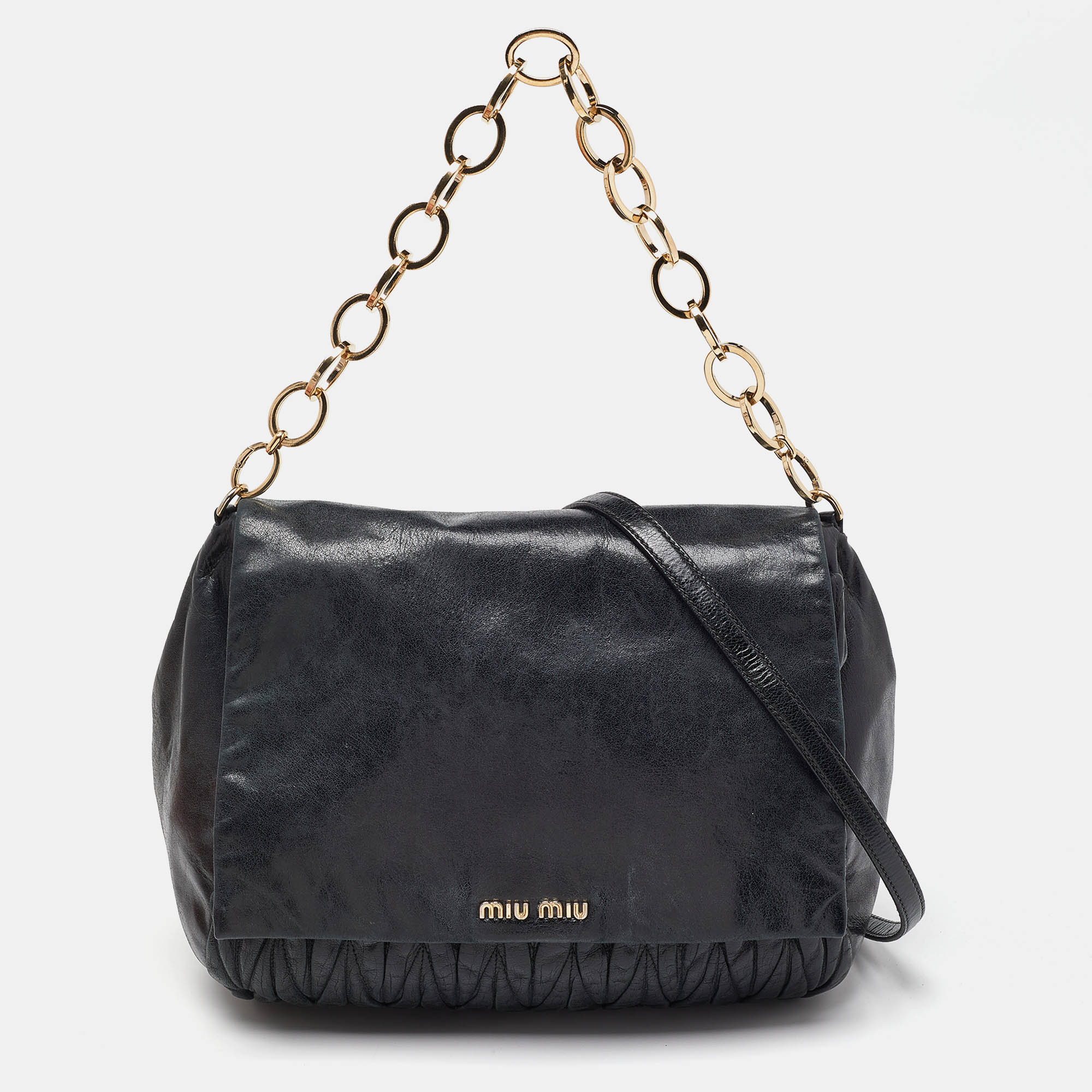 Miu miu black matelass&eacute; leather flap chain shoulder bag