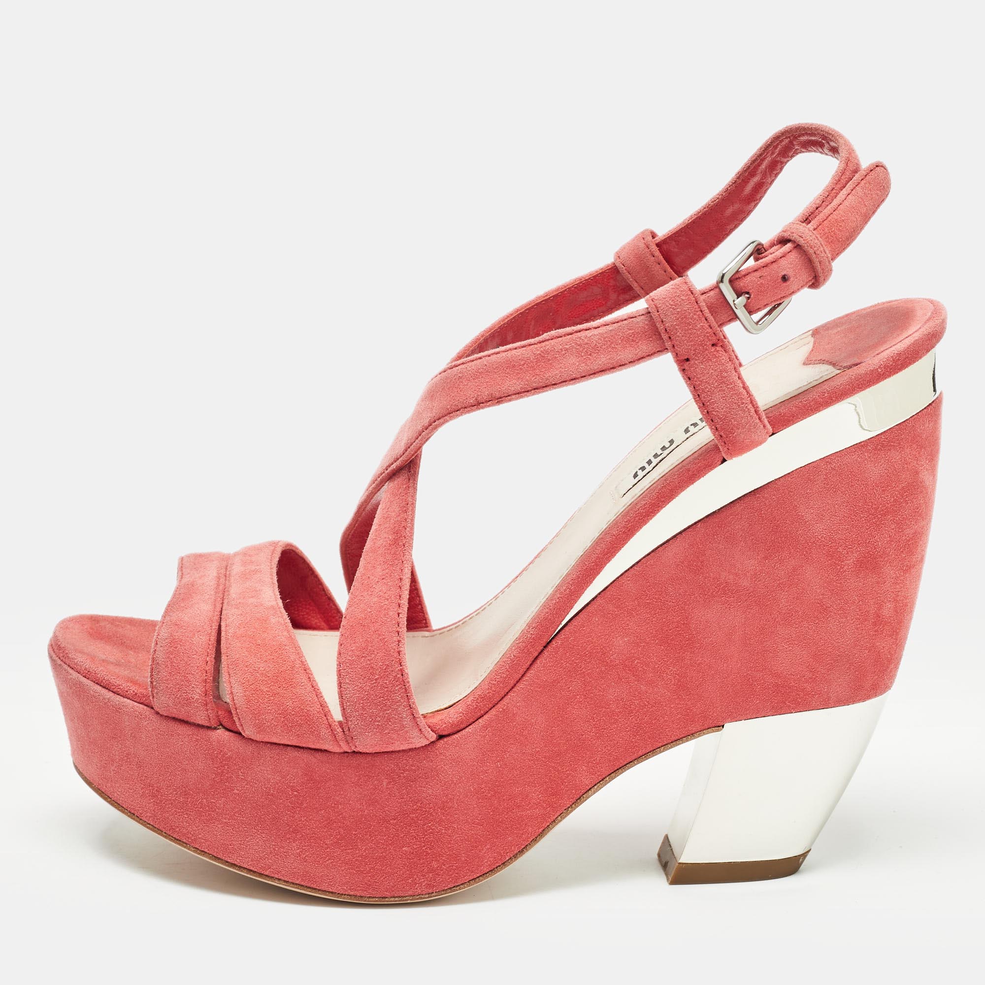 Miu miu pink suede platform slingback sandals size 38