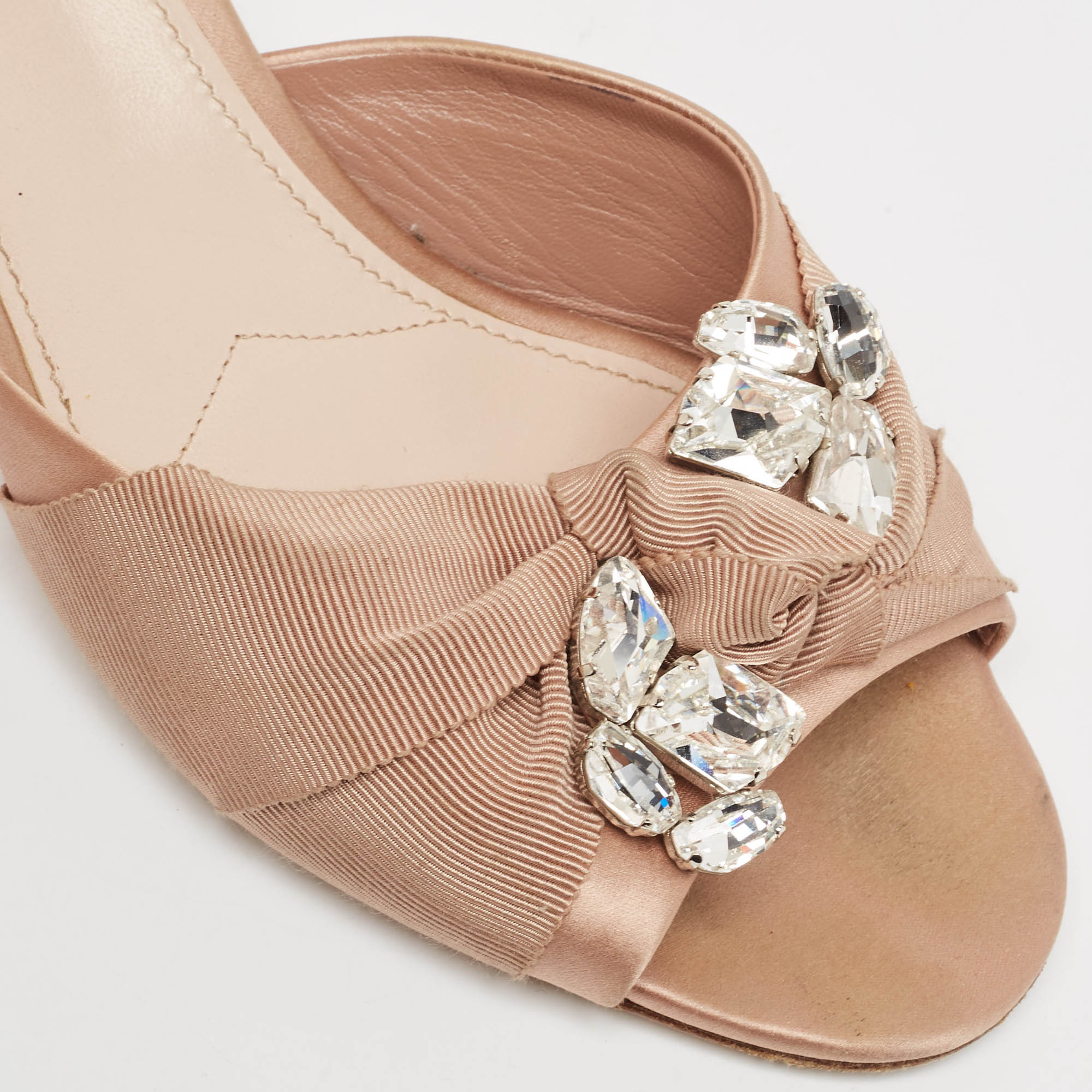 Miu Miu Beige Satin And Canvas Slide Sandals Size 40.5