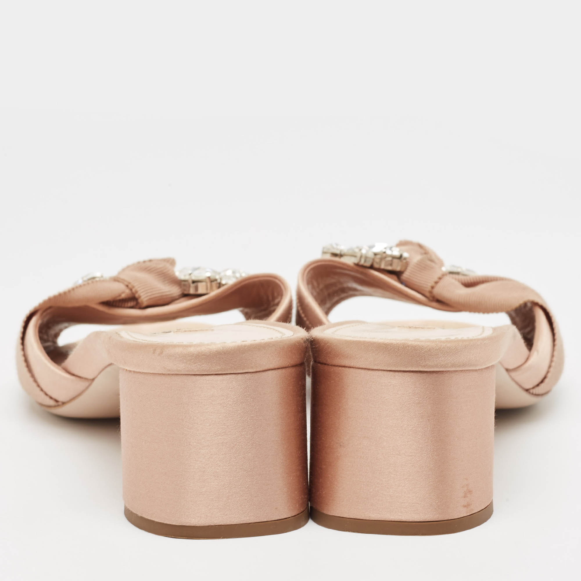 Miu Miu Beige Satin And Canvas Slide Sandals Size 40.5