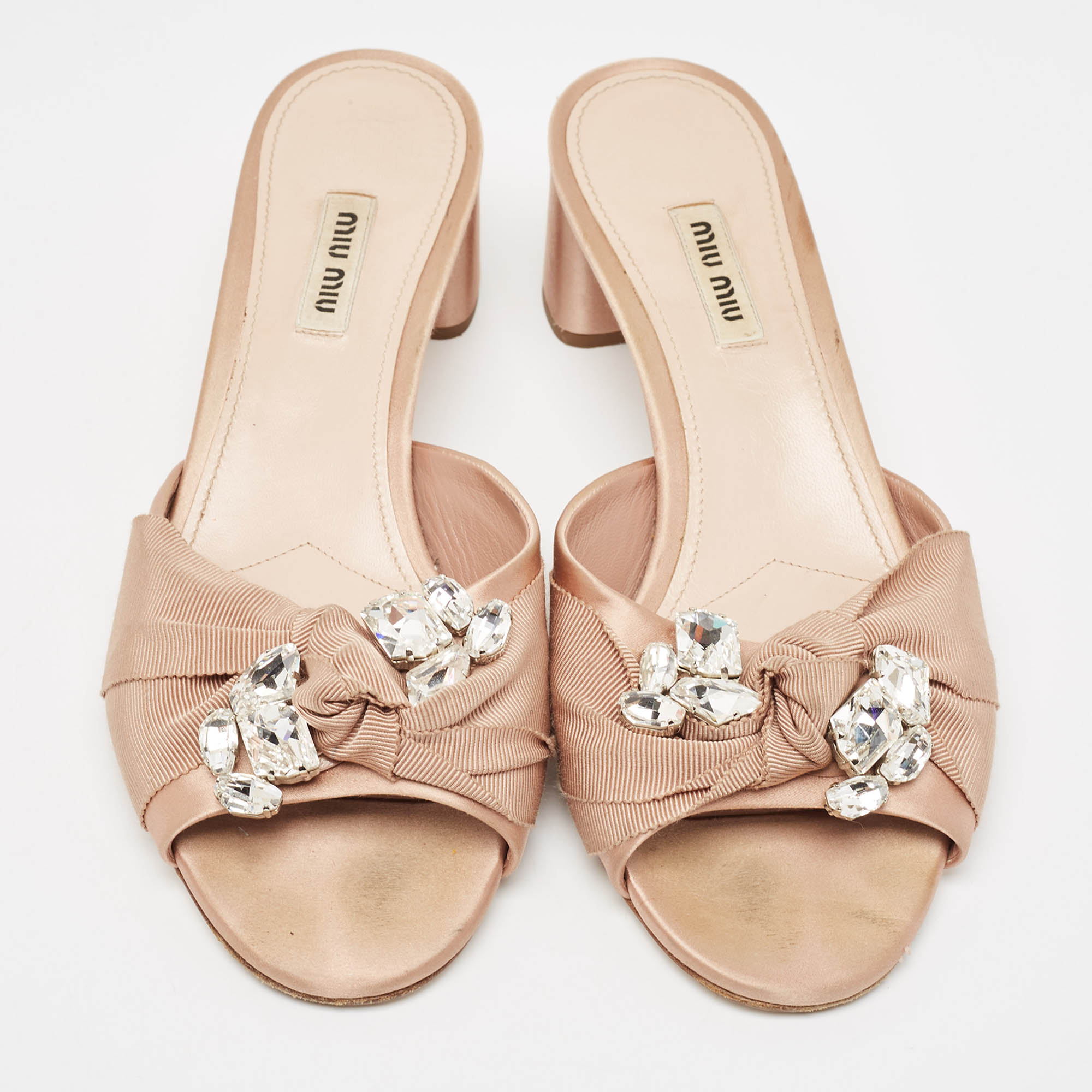 Miu Miu Beige Satin And Canvas Slide Sandals Size 40.5